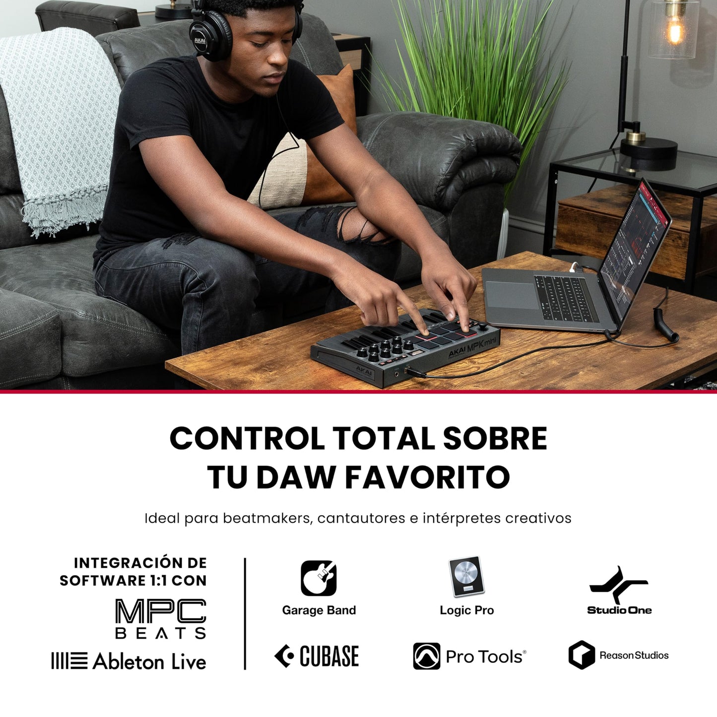 Akai Professional MPK Mini MK3 - Teclado Controlador MIDI USB de 25 Teclas con 8 Drum Pads, 8 Perillas, Software de Producción Musical y Native Instruments Sound Package (NKS Integration), Gris