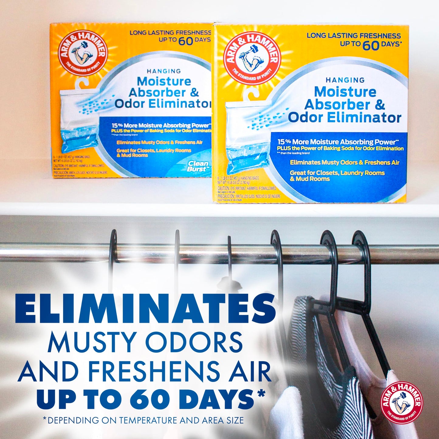 Arm & Hammer - Amortiguador de humedad y eliminador de olores, 16 onzas, paquete de 6, explosiones limpias, absorbentes de humedad para clóset y habitaciones pequeñas, frescura duradera