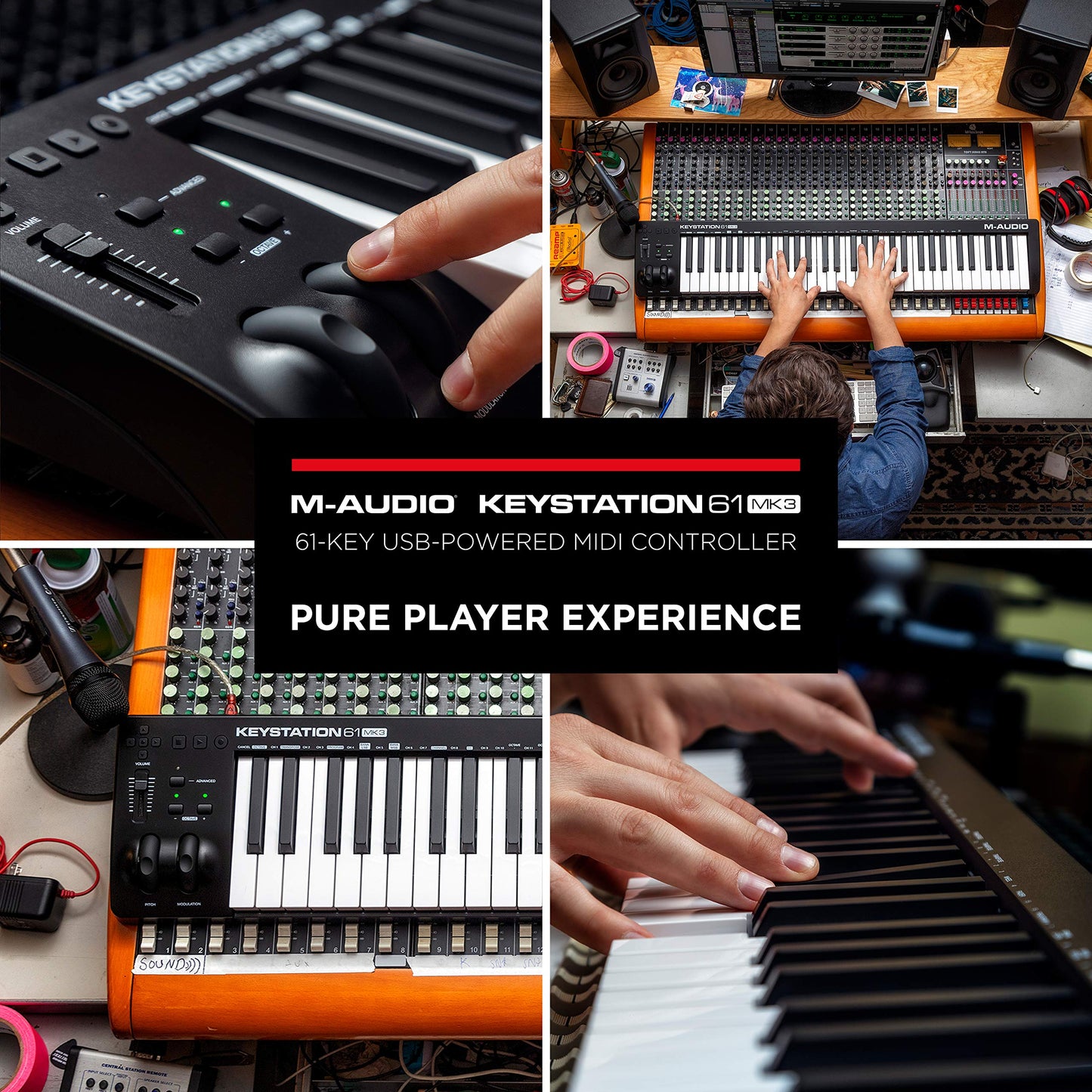 M-Audio Keystation 61 MK3 - Controlador MIDI USB con teclado de 61 teclas, controles asignables, ruedas de pitch/modulación, suite de software