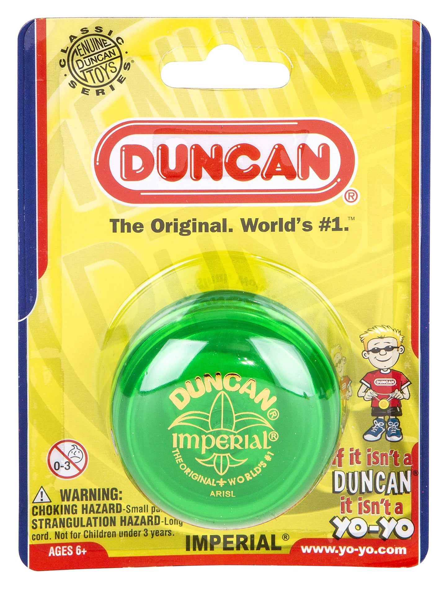 Duncan Imperial Yo-Yo de Cuerdas para Principiantes con Espacio Estrecho para Cuerdas, Eje de Acero, Cuerpo de plástico, Juego de bucles, Varios Colores, Verde