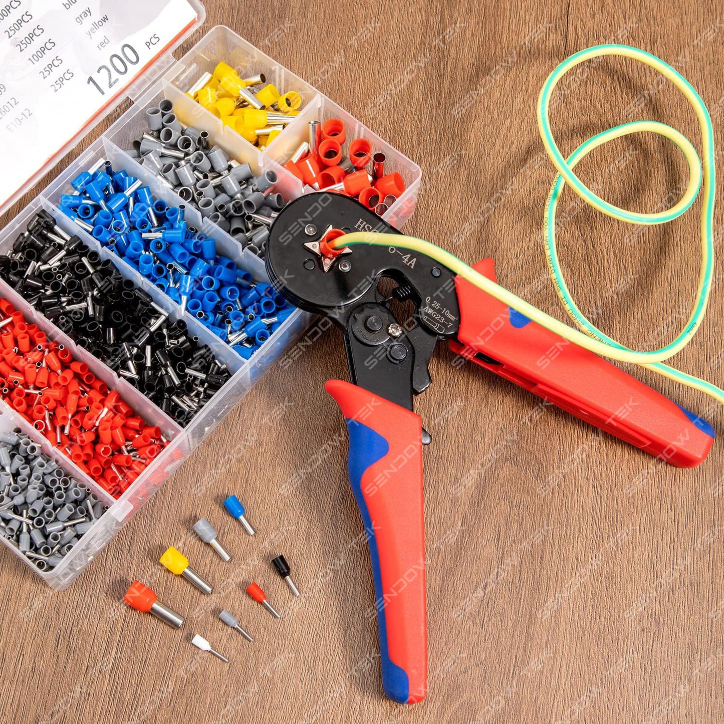 Kit de Terminales para Cable Sendowtek Azul Juego de Alicates para Cables Eléctricos HCS8 6-4A 1200pcs AWG23-7 (0.25~10mm²)