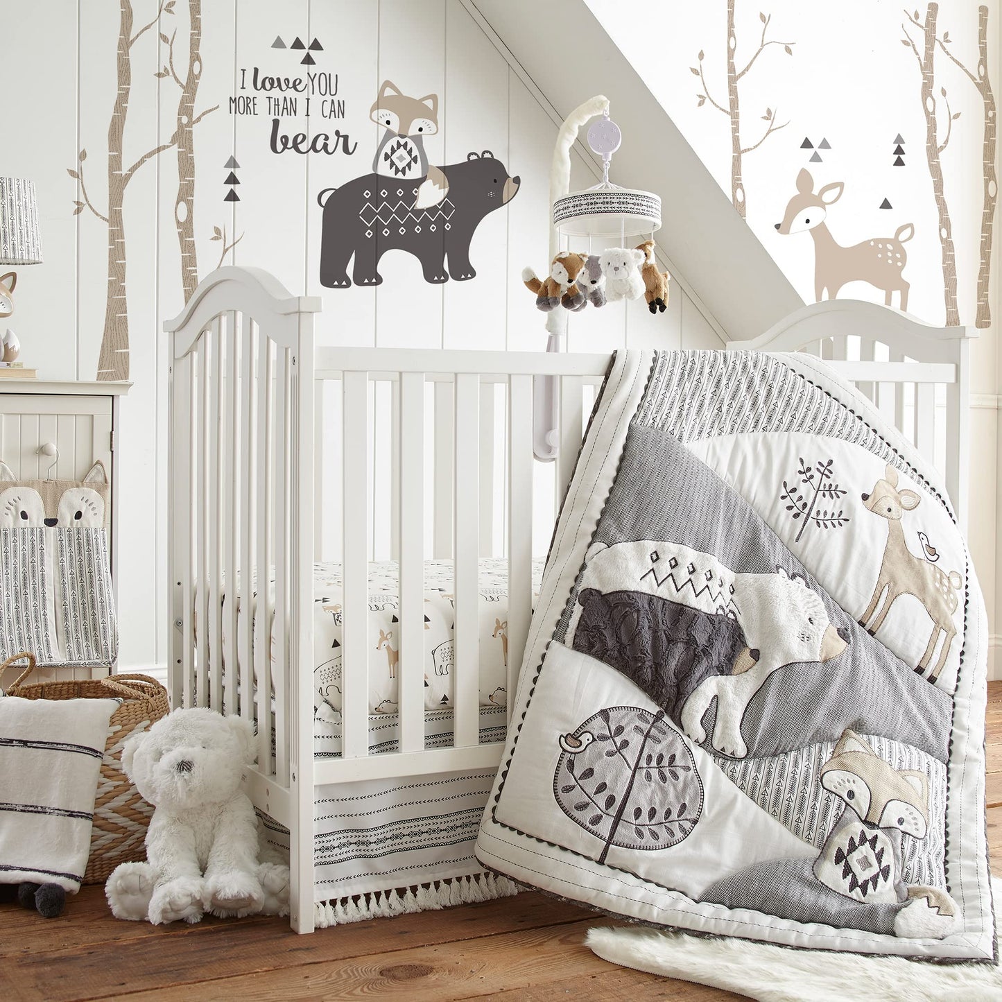 Levtex - Juego de baberos y accesorios para bebé con diseño de carpintero y bosque blanco, Carbón, Crib Fitted Sheet