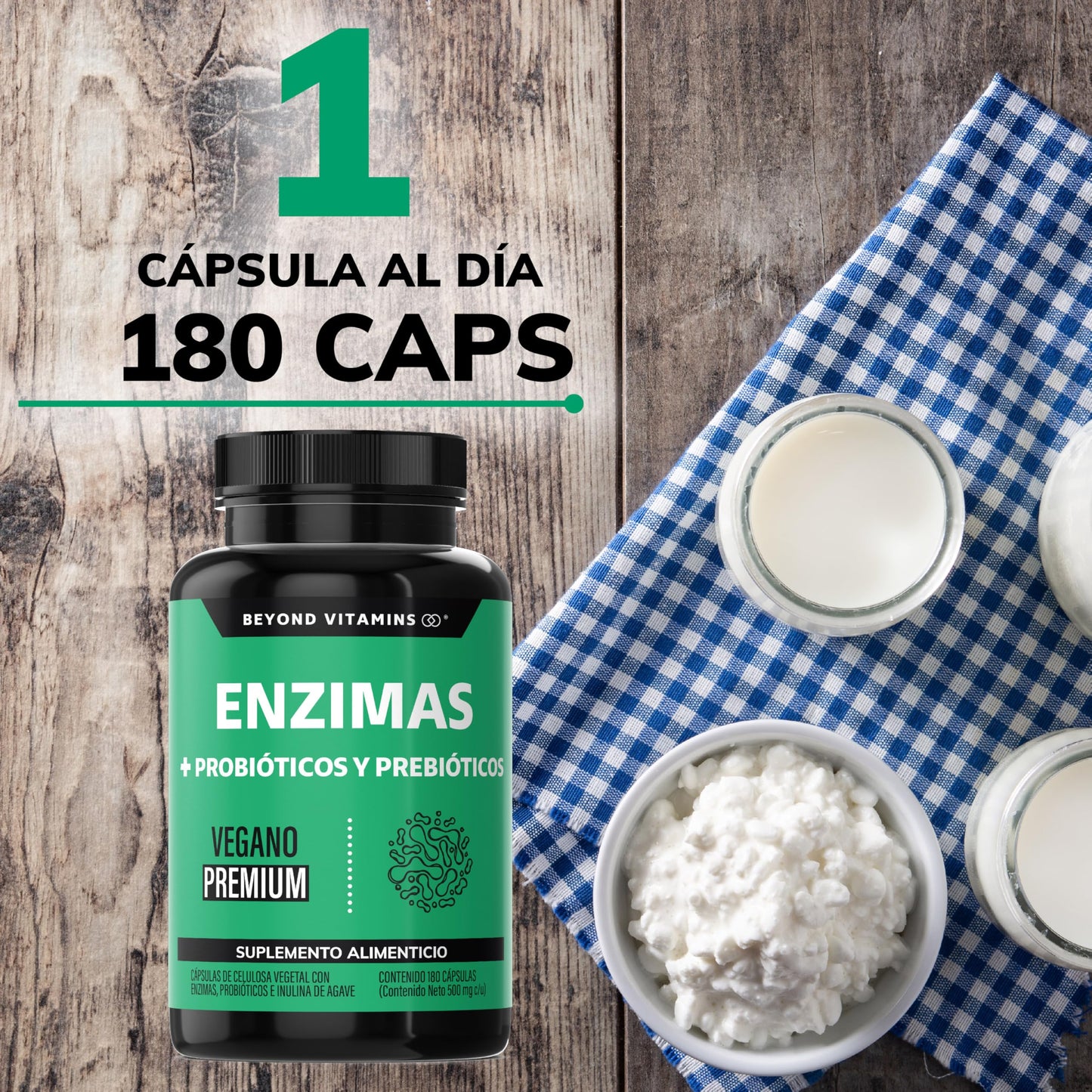 Enzimas Digestivas y Probióticos Lactobacillus acidophilus 180 Cápsulas