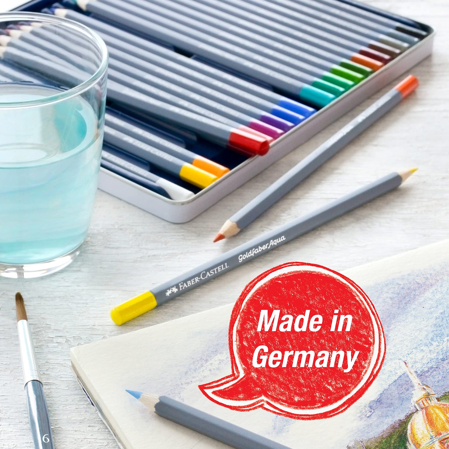 Faber-Castell Colores Goldfaber Acuarelables Para Arte con 12 Distintos Colores, estos lápices acuarelables permiten crear dibujos detallados como efectos de acuarela teniendo una experiencia creativa