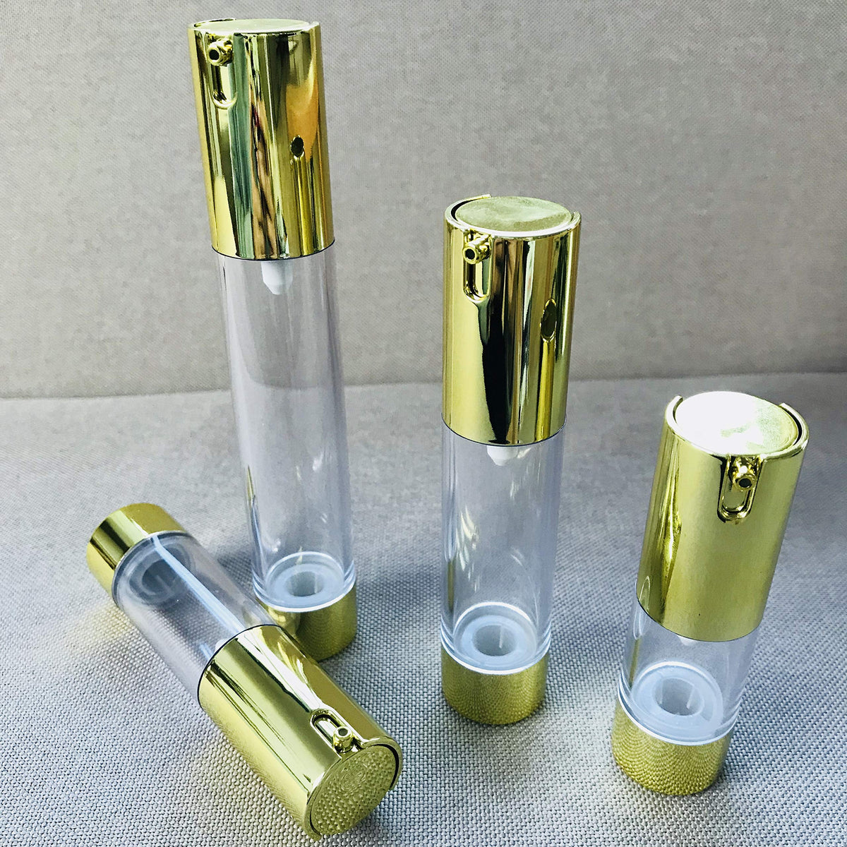 Tvoip 4 piezas/lote 10ml/15ml/20ml/30ml, bomba de vacío Airless Botellas de loción de viaje para el hogar, dispensador de cosméticos rellenables (dorado)