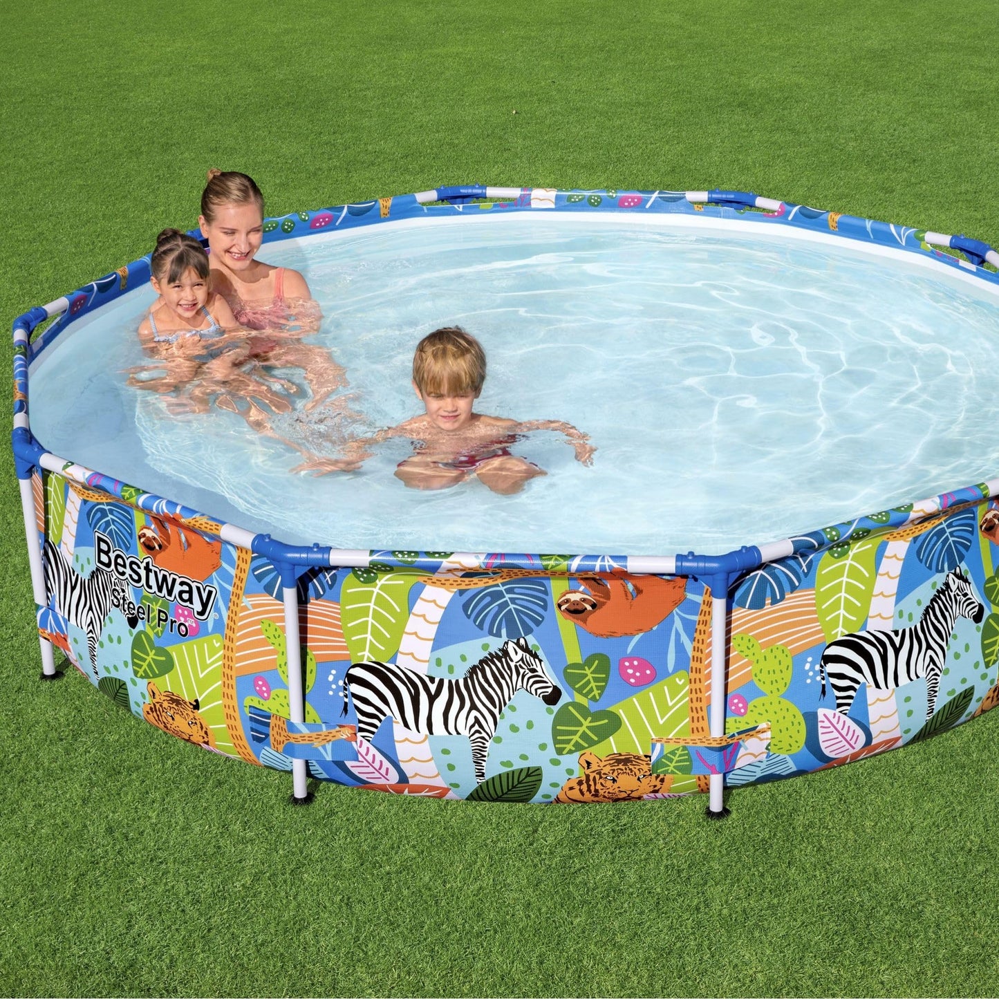 Bestway Steel Pro Frame - Piscina sin Bomba (diámetro 305 x 66 cm), diseño de Cebra Multicolor