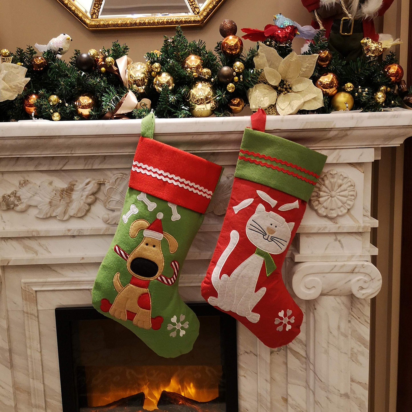 Calcetines de Navidad WEWILL Gato Bordado Mascotas 16 Pulgadas de Largo