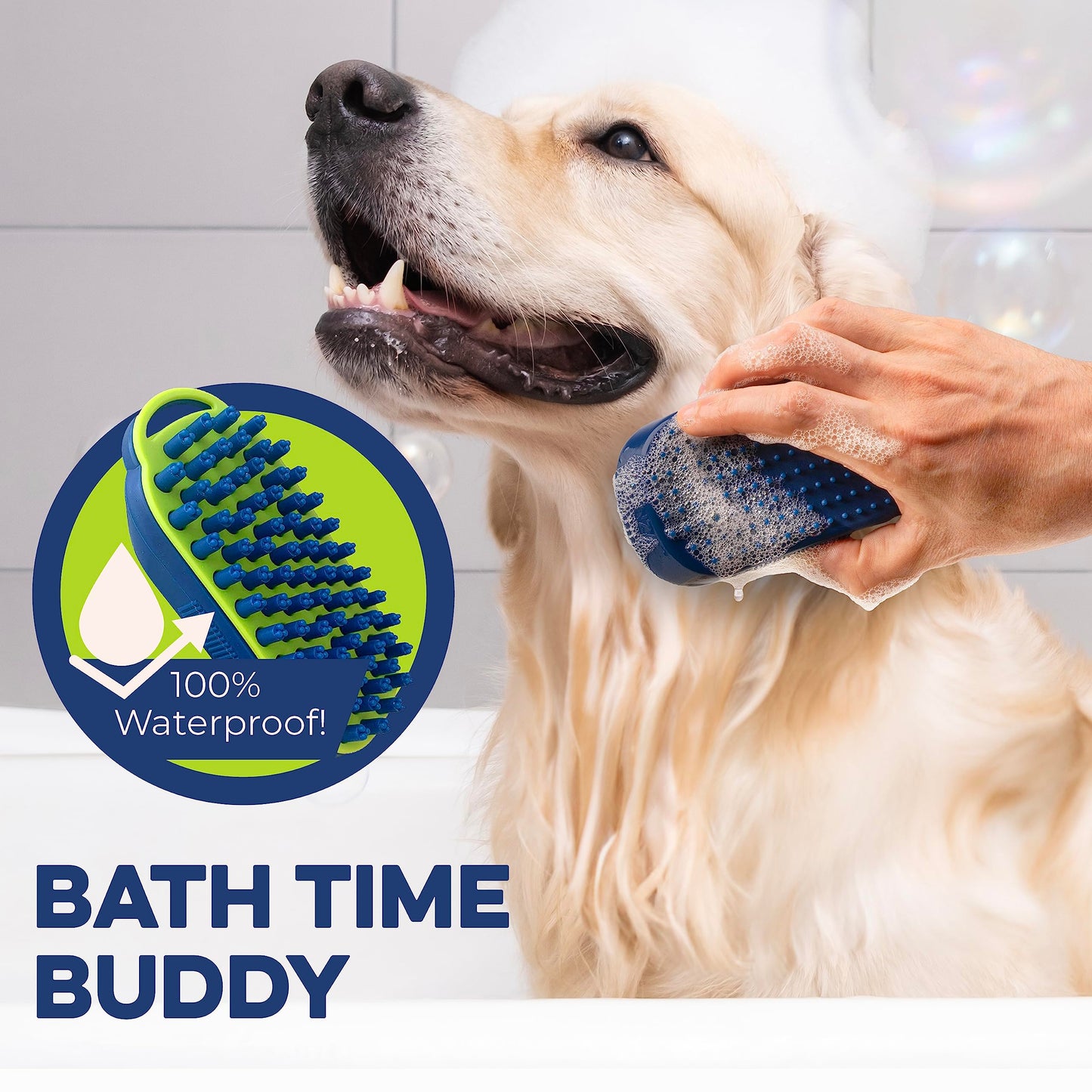 Bonza - cepillo para polvo de masaje para perros y gatos, cepillo para polvo de baño para perros con visualización extraíble, cerdas de silicona suave para un aseo suave para mascotas, peine de curry para lavado, cepillado para mascotas de pelo corto, med