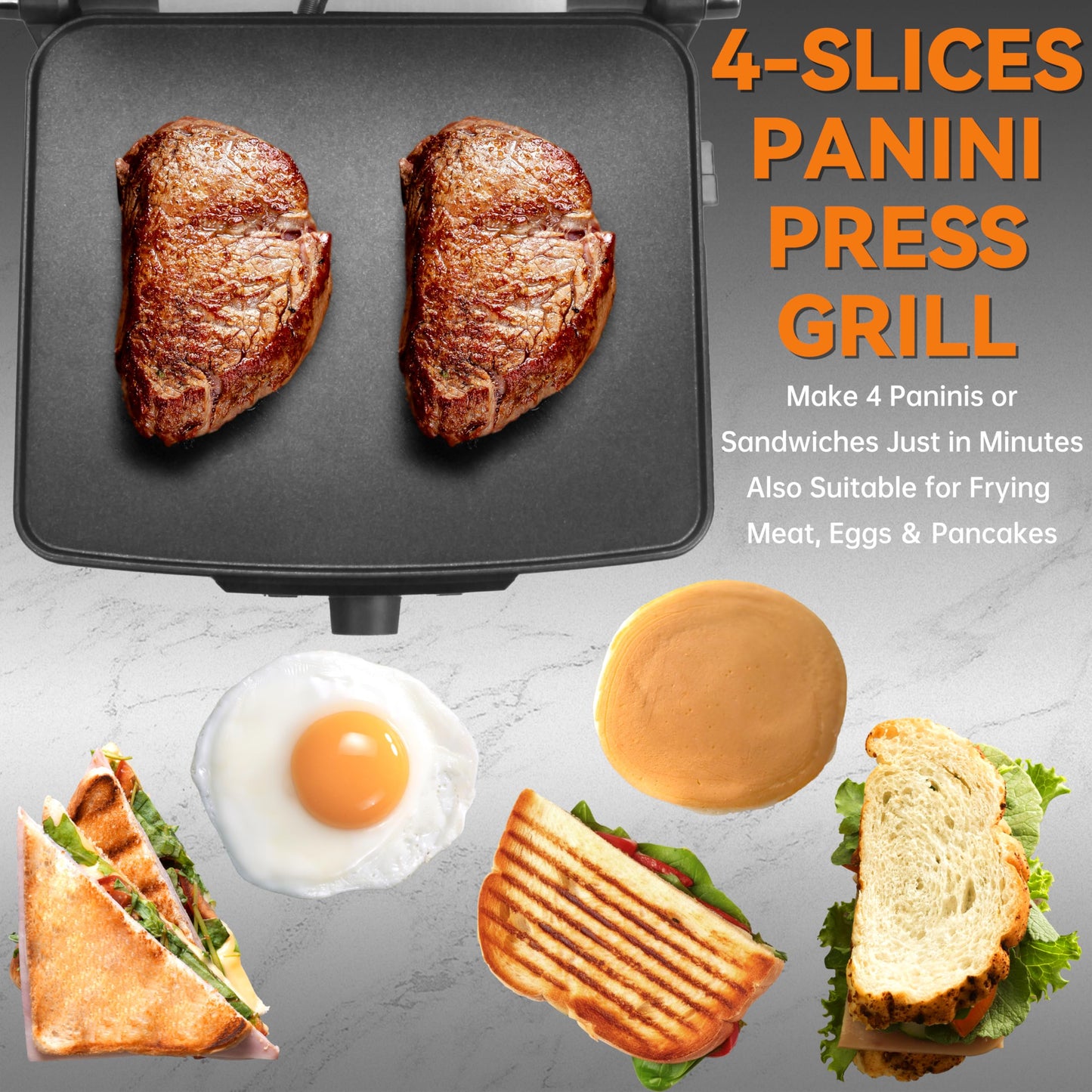 Baker's Friend Panini Press - Plancha eléctrica Panini, prensa para sándwicheros, máquina de queso a la parrilla, sándwichera eléctrica, control de dorado, superficies antiadherentes, 4 rodajas, acero