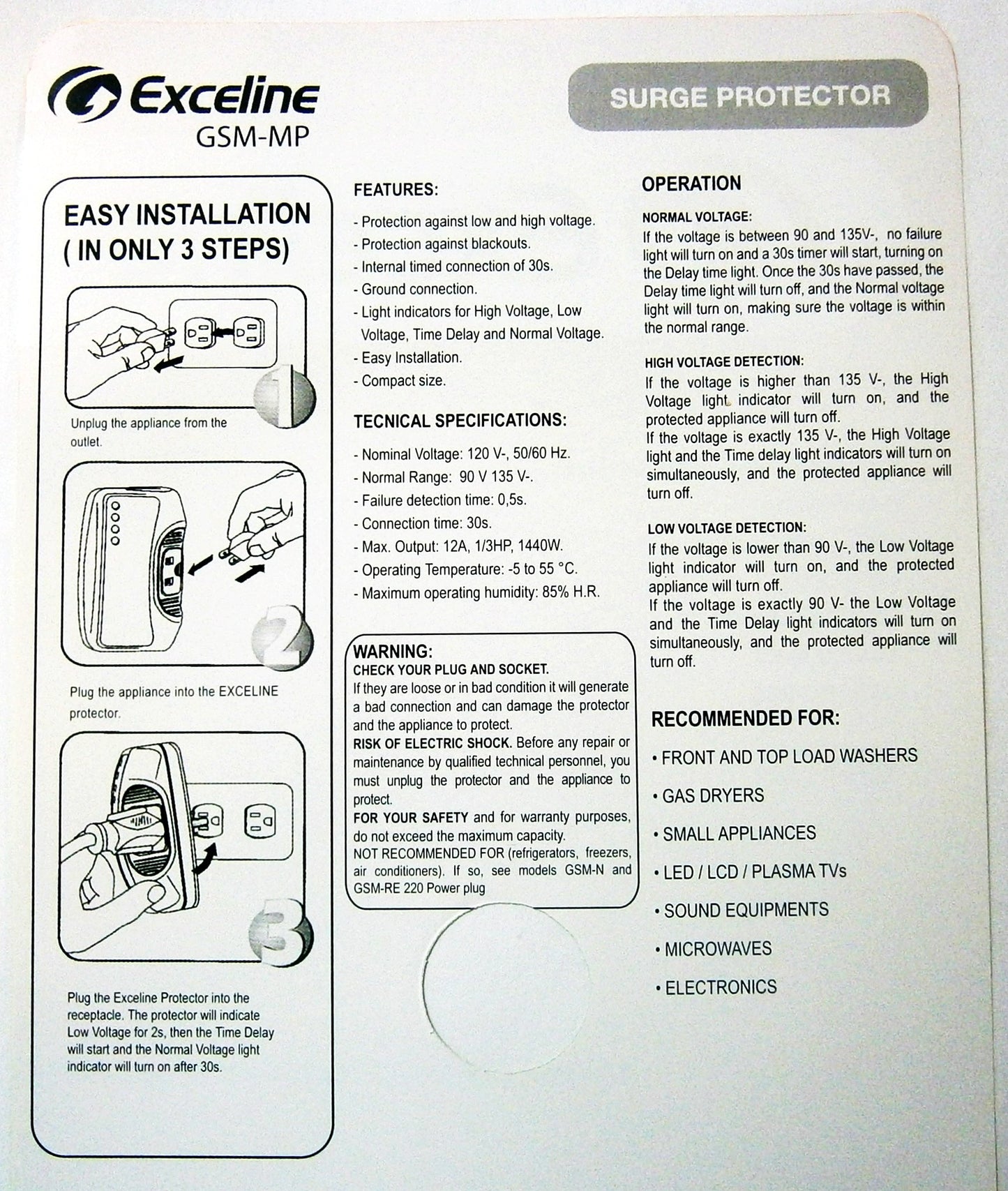 Protector de Voltaje Exceline Multiproposito para Electrodomésticos