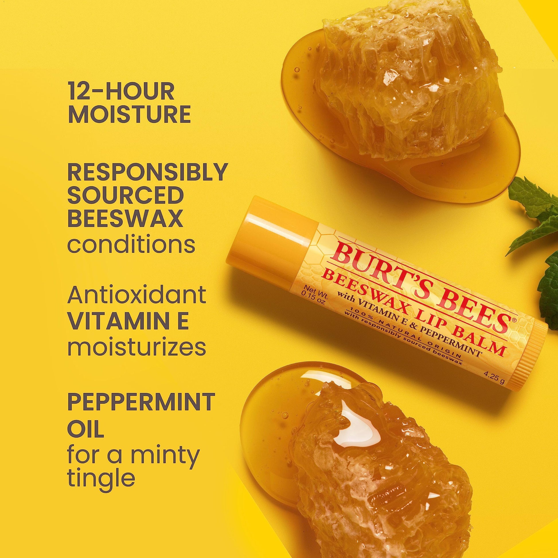 Burt's Bees - Bálsamo labial de cera de abejas, menta, pepino, coco y pera y vainilla, con cera de abejas de origen responsable, sin tinte, tratamiento labial de origen natural, 4 tubos, 0.25 onzas