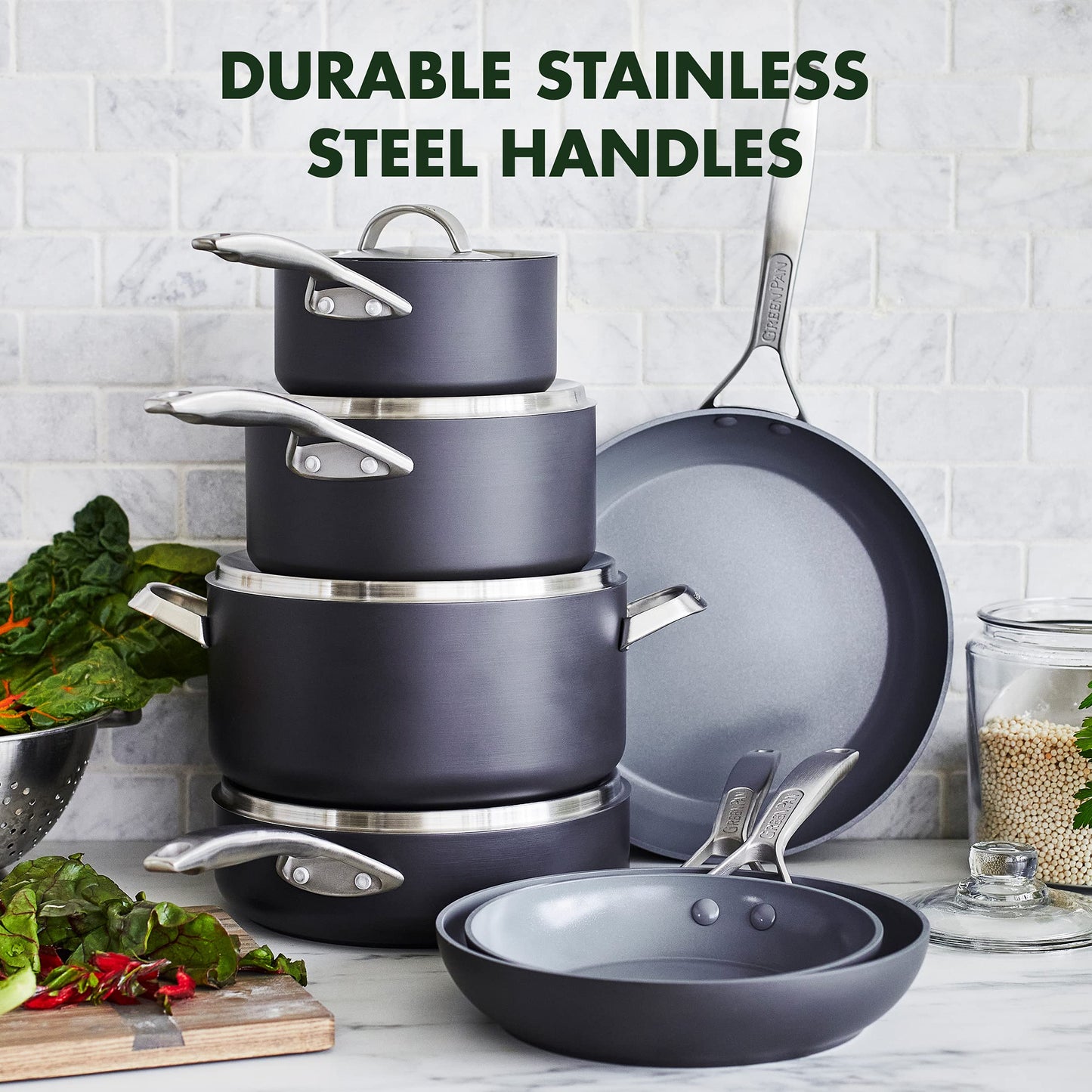 GreenPan Paris Pro - Batería de cocina de cerámica antiadherente (11 piezas)