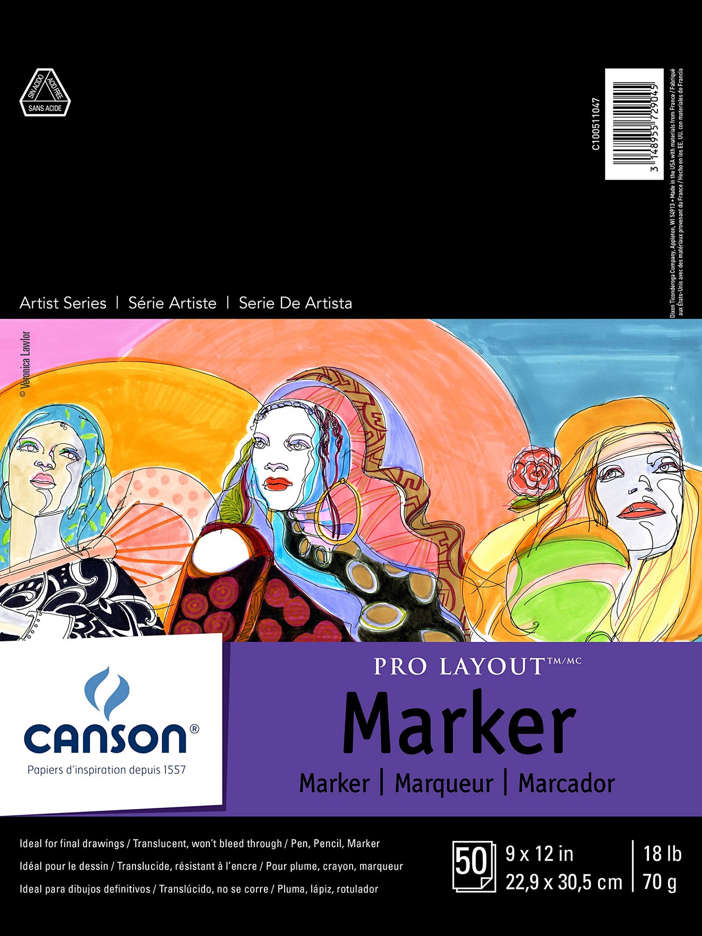 Canson Artist Series Pro Layout Bloc para Marcador, 0, Blanco, 9" x 12" (23 cm x 30 cm), 1