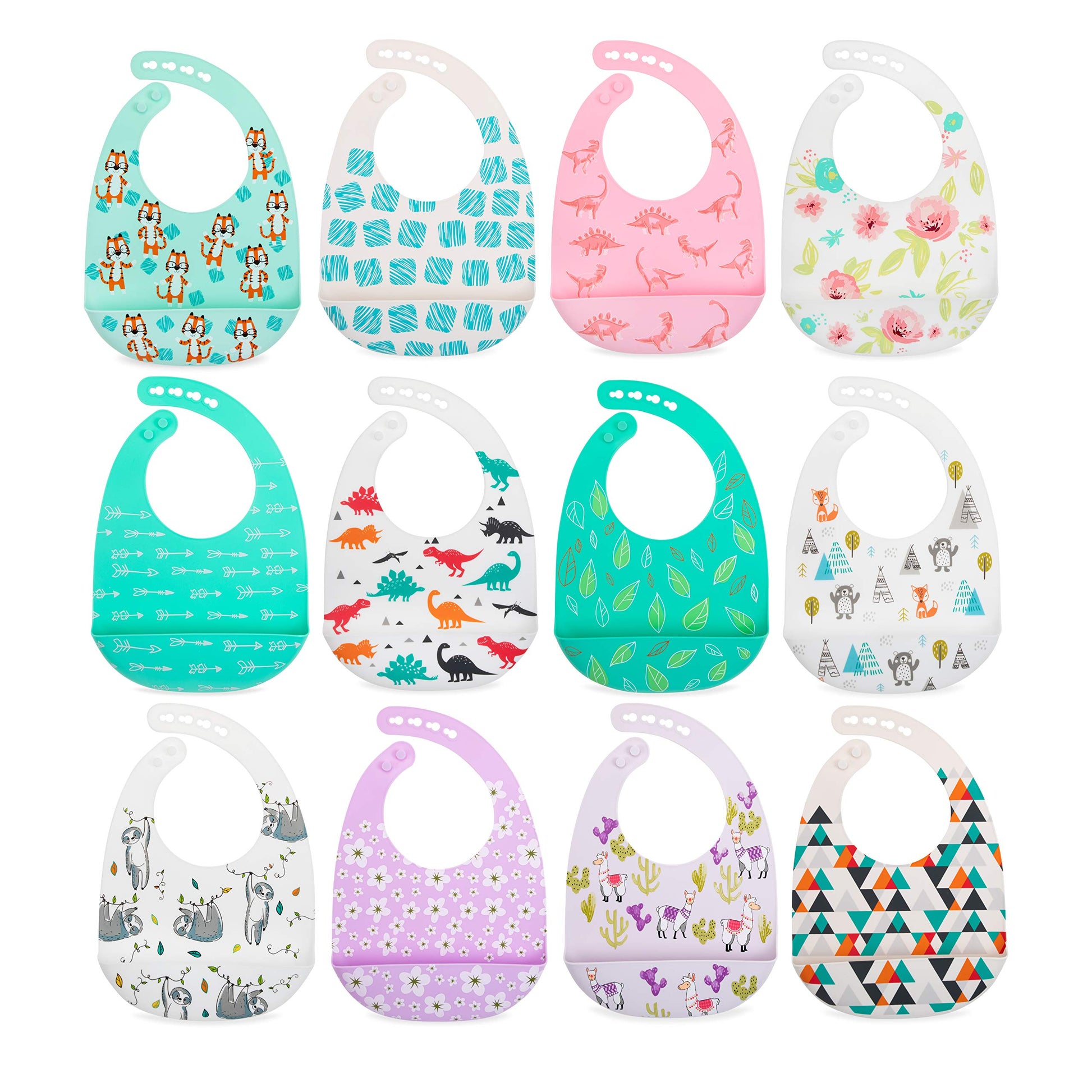 Baberos de Silicona Nuby Hojas y Perezosos Ajustables con Cuchara