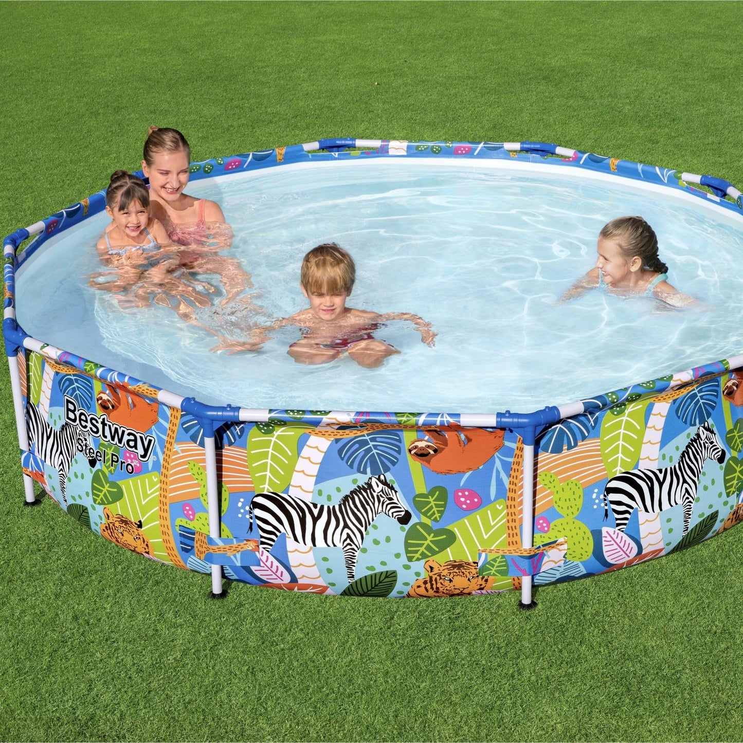 Bestway Steel Pro Frame - Piscina sin Bomba (diámetro 305 x 66 cm), diseño de Cebra Multicolor
