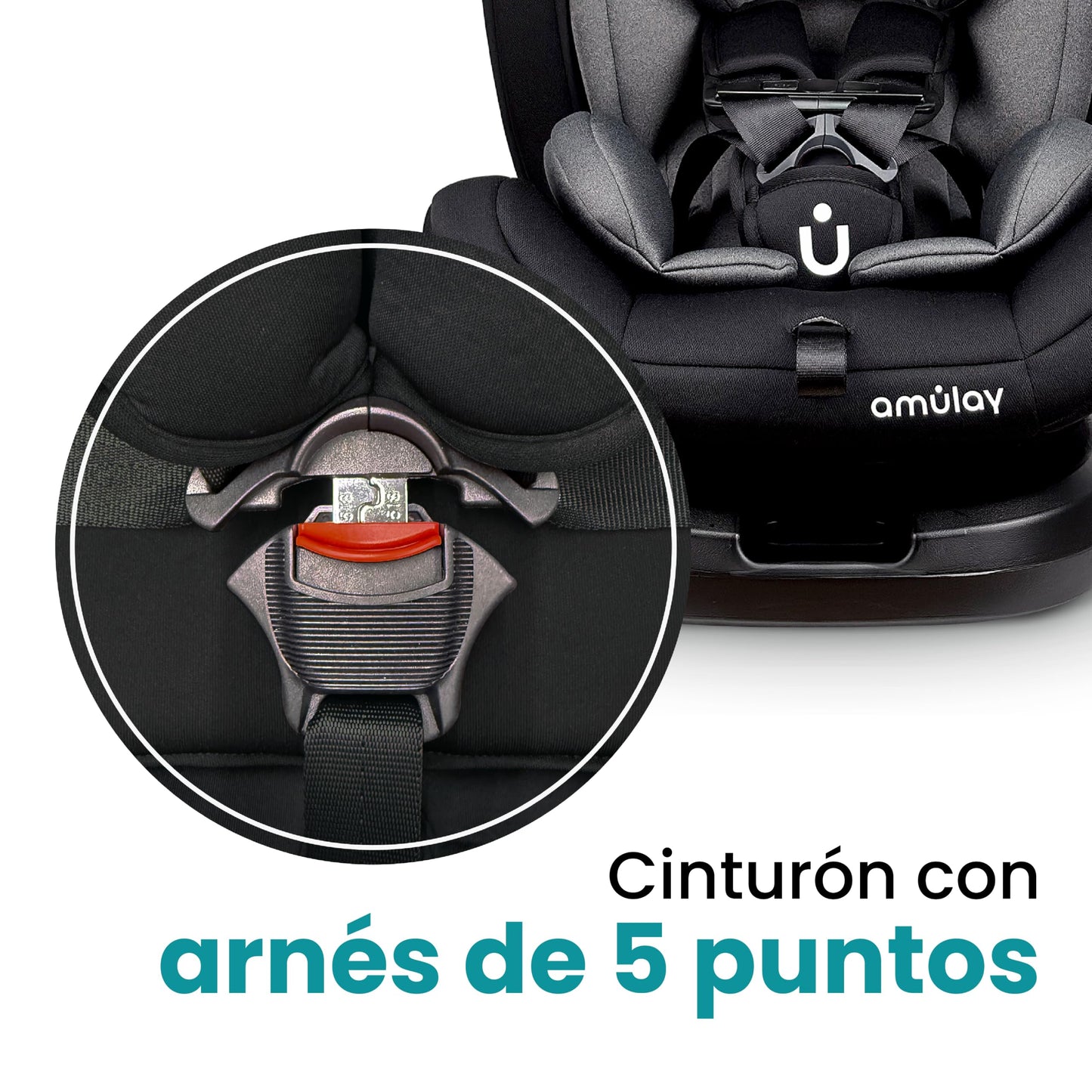 Amulay Autoasiento Kiddo ISOFIX 360°, 0 a 12 Años, Gris y Negro