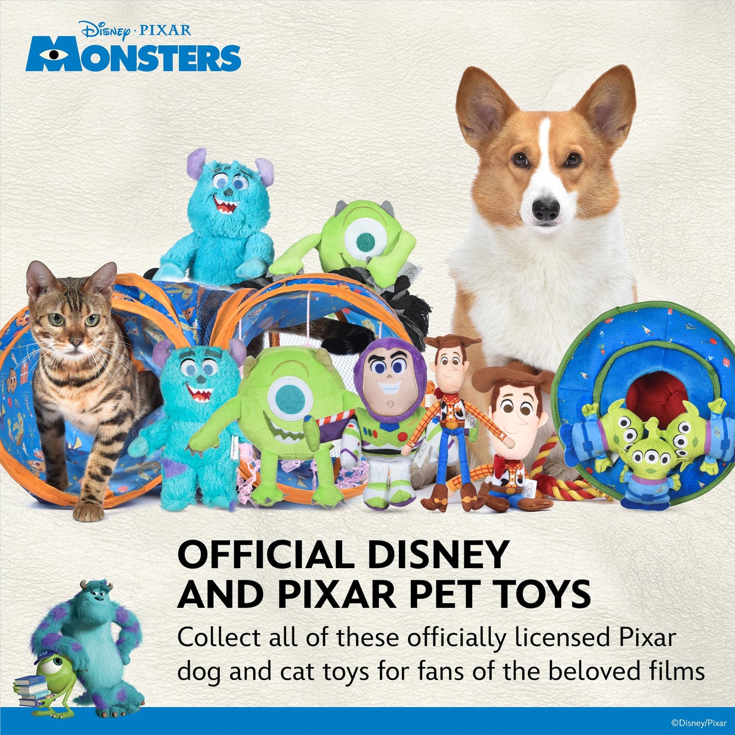 Disney for Pets Pixar's Monsters, Inc. Juguete de Cuerda para Mascotas, 12 Pulgadas, Juguetes para Perros Disney Pixar | Juguete de Cuerda para Perros Inspirado en Mike y Sulley de Pixar's Monsters,