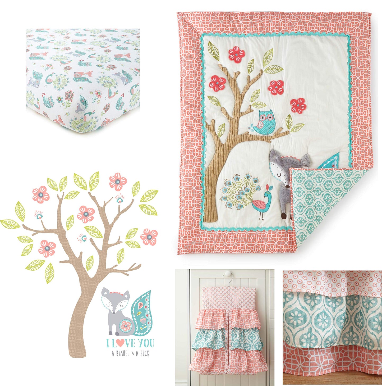 Levtex Baby Fiona - Juego de ropa de cama (5 piezas), Coral, Crib Bedding Set