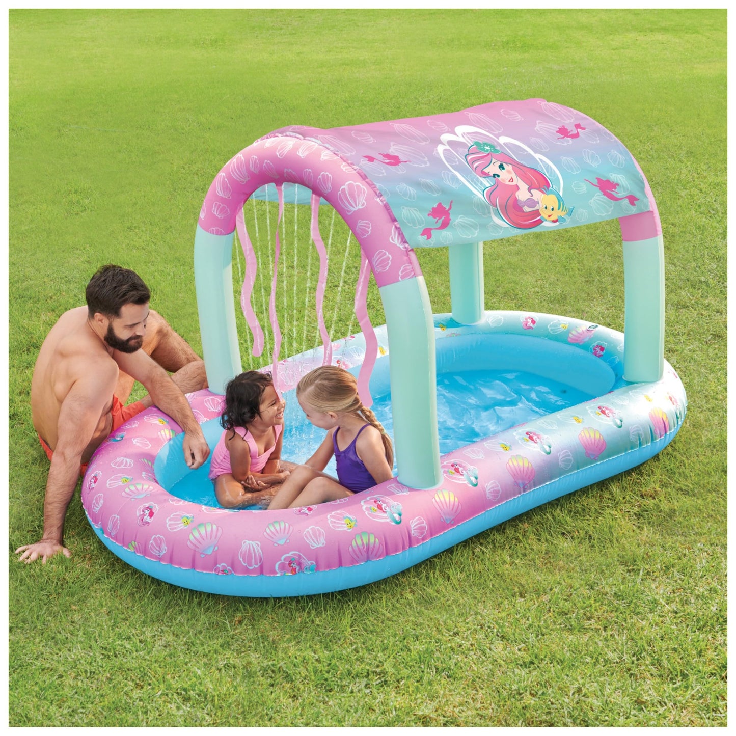 Piscina Inflable SwimWays Disney Princess Ariel Rosa con Toldo e Inflado Rápido para Niños