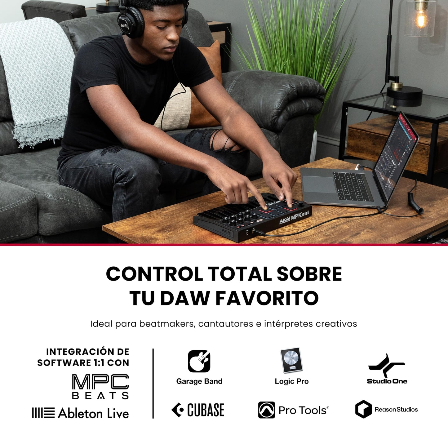 AKAI Professional MPK Mini MK3 - Teclado controlador MIDI USB de 25 teclas con 8 drum pads, 8 perillas y software de producción musical, negro