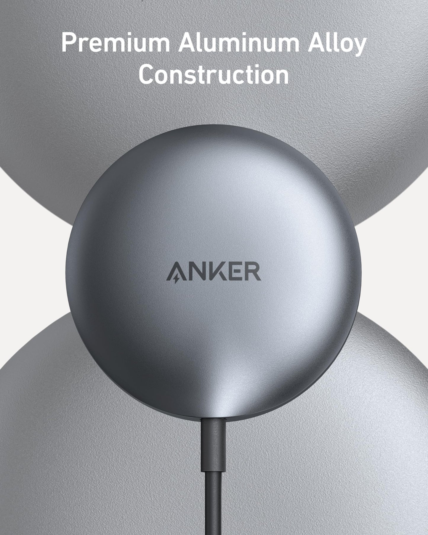 Anker MagGo Cargador Inalámbrico iphone,Base de Carga Inalámbrica y Magnética,Ultrarápida 15W Qi2 Certificado Compatible con MagSafe,para iPhone 15/15 Plus/15 Pro/15 Pro Max/14/13 Series (Sin Enchufe)