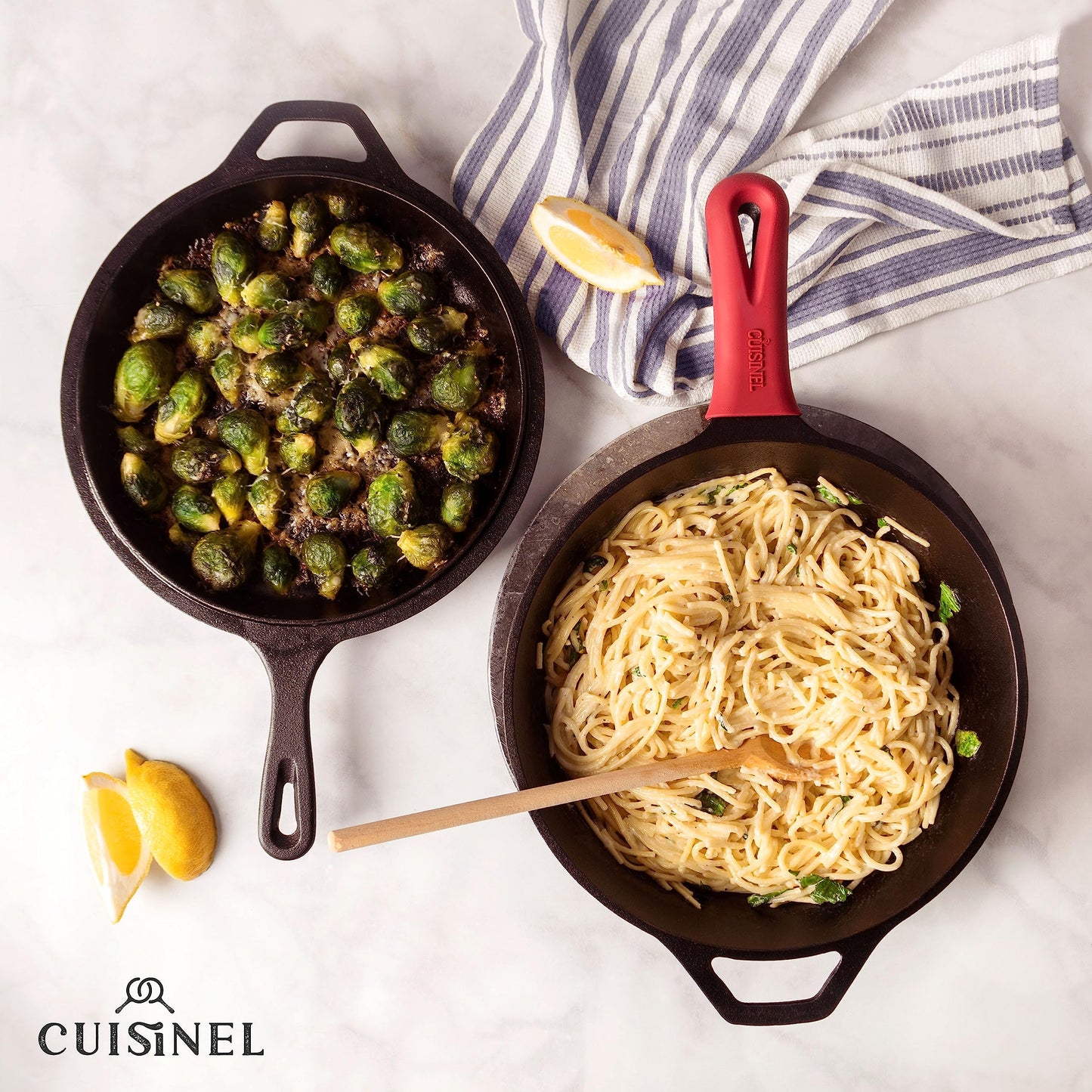 Cuisinel - Sartén de hierro fundido + tapa, 2 en 1, olla profunda + sartén, horno holandés de 3 cuartos de galón, utensilios de cocina presazonados, funciona para pan, interiores y exteriores,