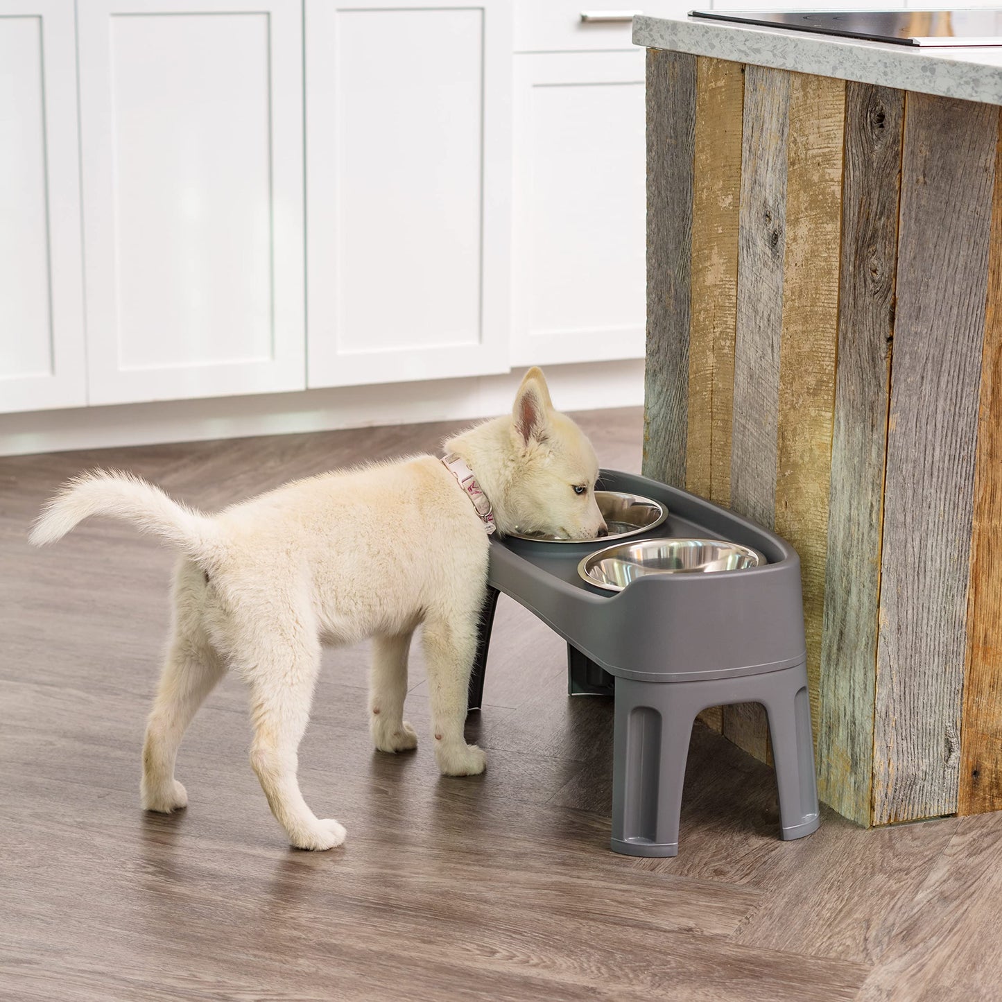 IRIS USA Comederos Elevados para Perros con 2 Cuencos de Acero Inoxidable de 1.9 L, Altura de 30.5 cm, Gris Oscuro