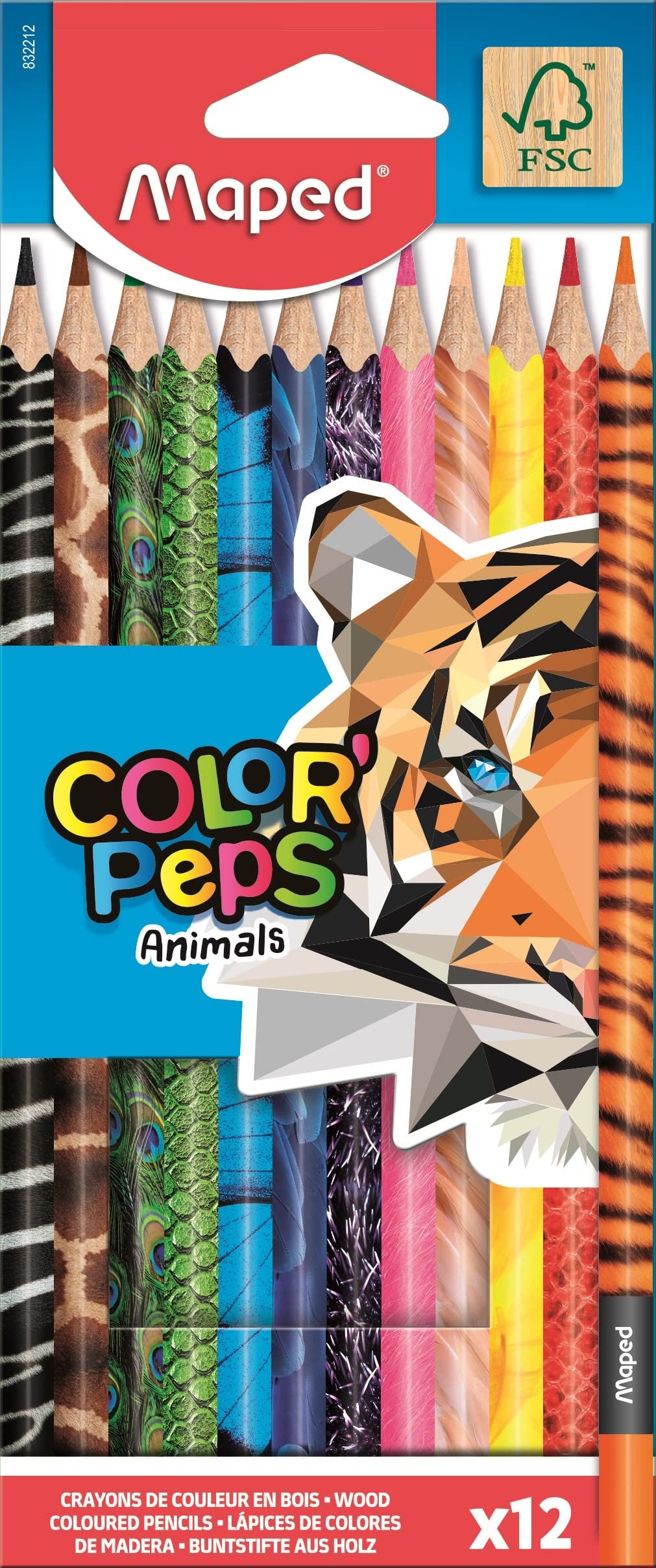 Maped Color'Peps - Lápices para colorear con estampado de animales (12 unidades)