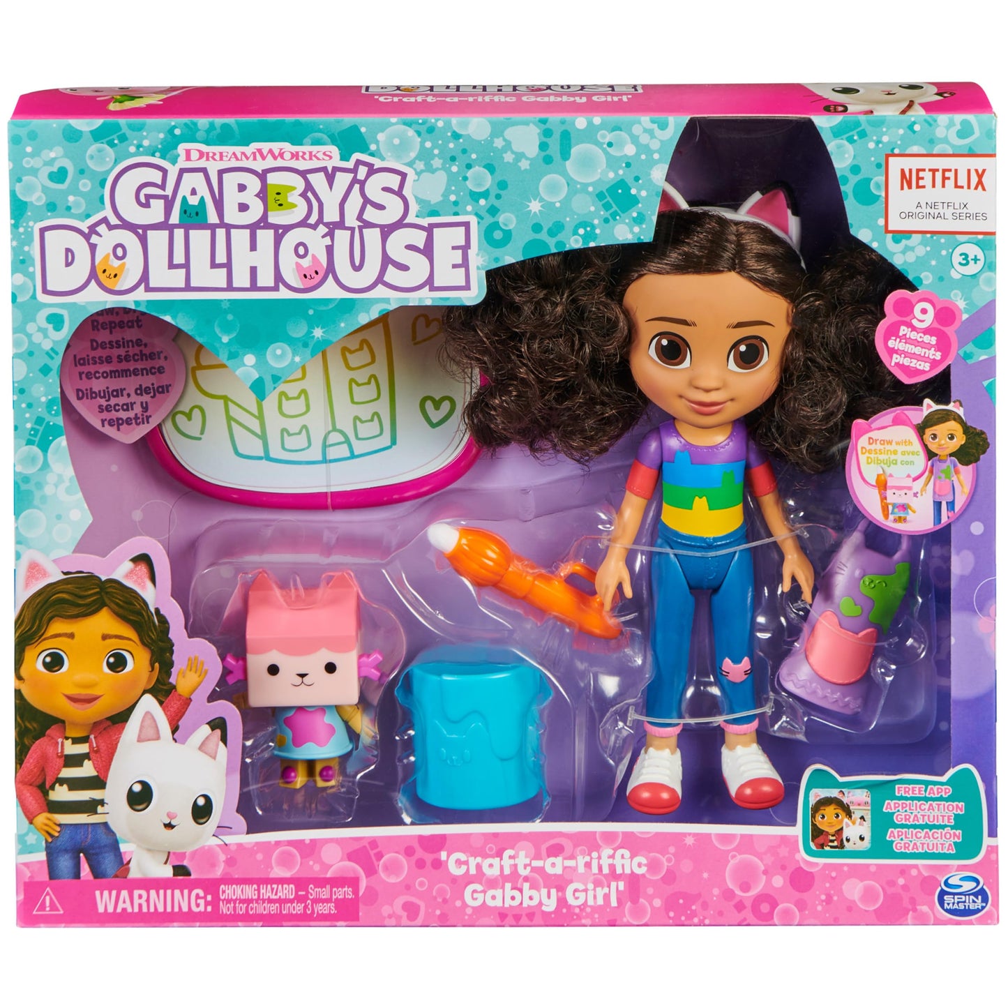 Gabby's Dollhouse, Muñeca Gabby Manualidades y Accesorios con pizarra y pincel que funcionan con agua, juguetes para niños y niñas a partir de 3 años