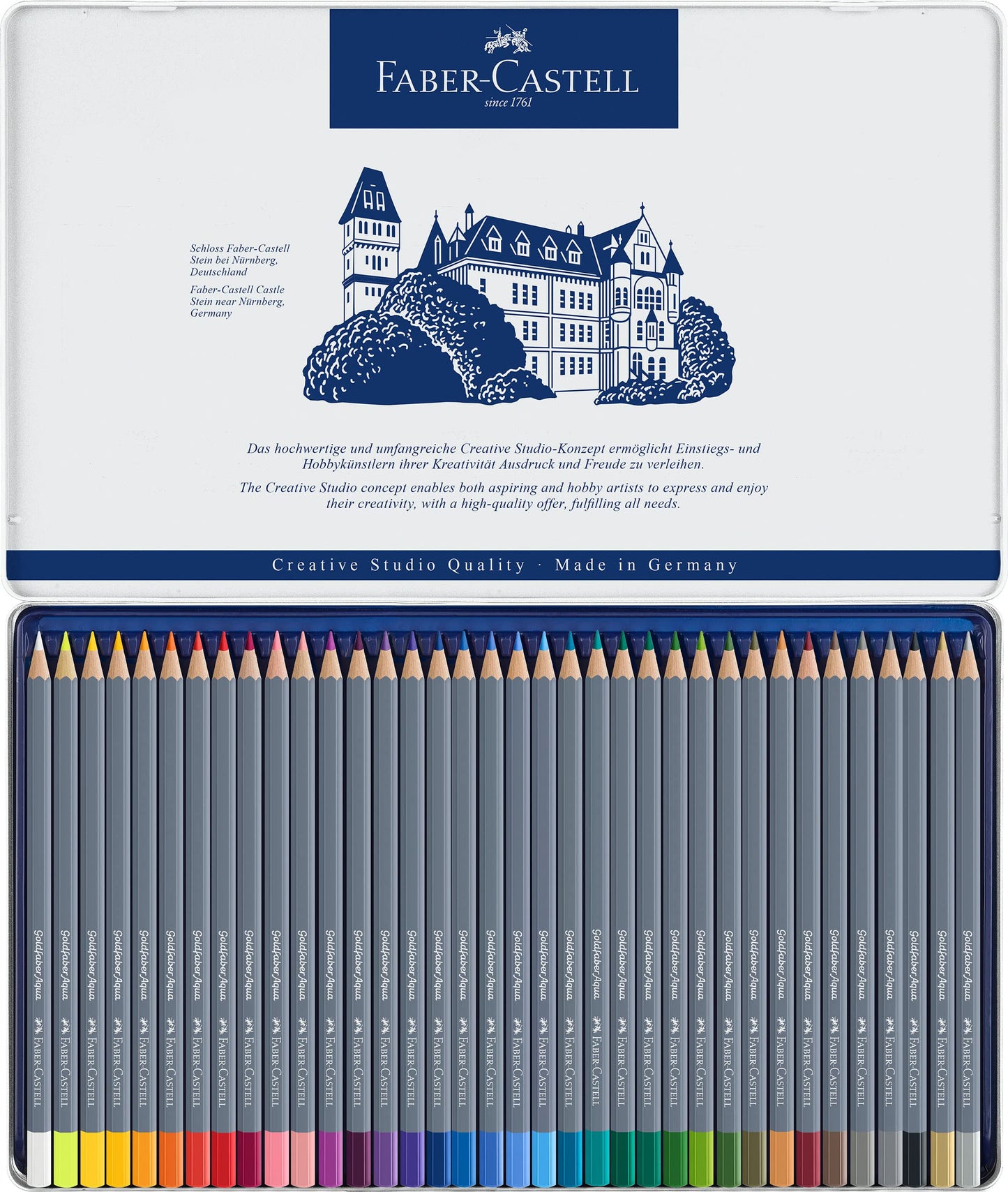 Faber-Castell Colores Goldfaber Acuarelables Para Arte con 36 Distintos Colores, estos lápices acuarelables permiten crear dibujos detallados como efectos acuarelados teniendo una experiencia creativa