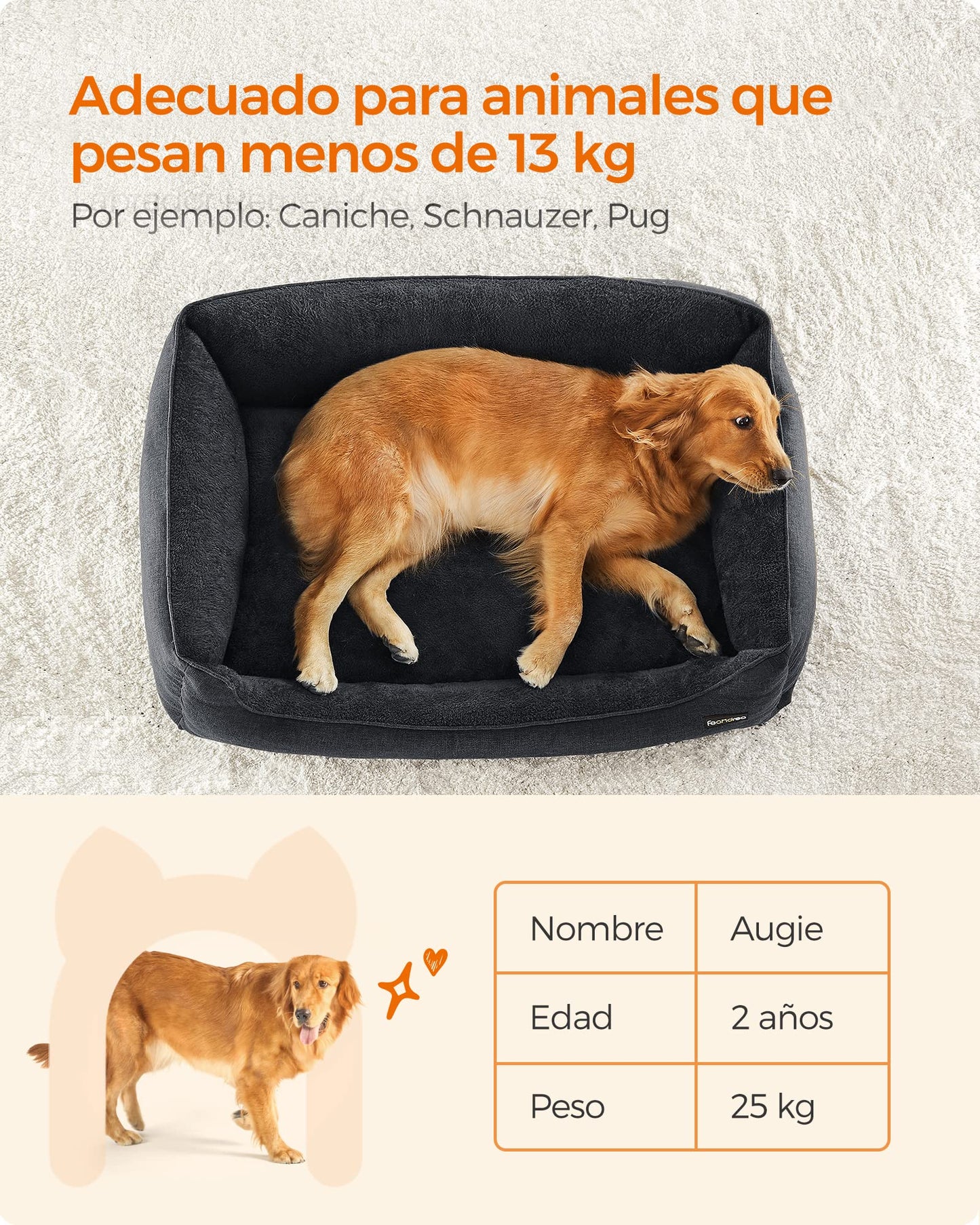 Feandrea Cama para Perros, Sofá para Mascotas, 110 x 75 x 27 cm, Bordes Elevados, XL, para Perros Grandes, Gris Oscuro MPGW012G01