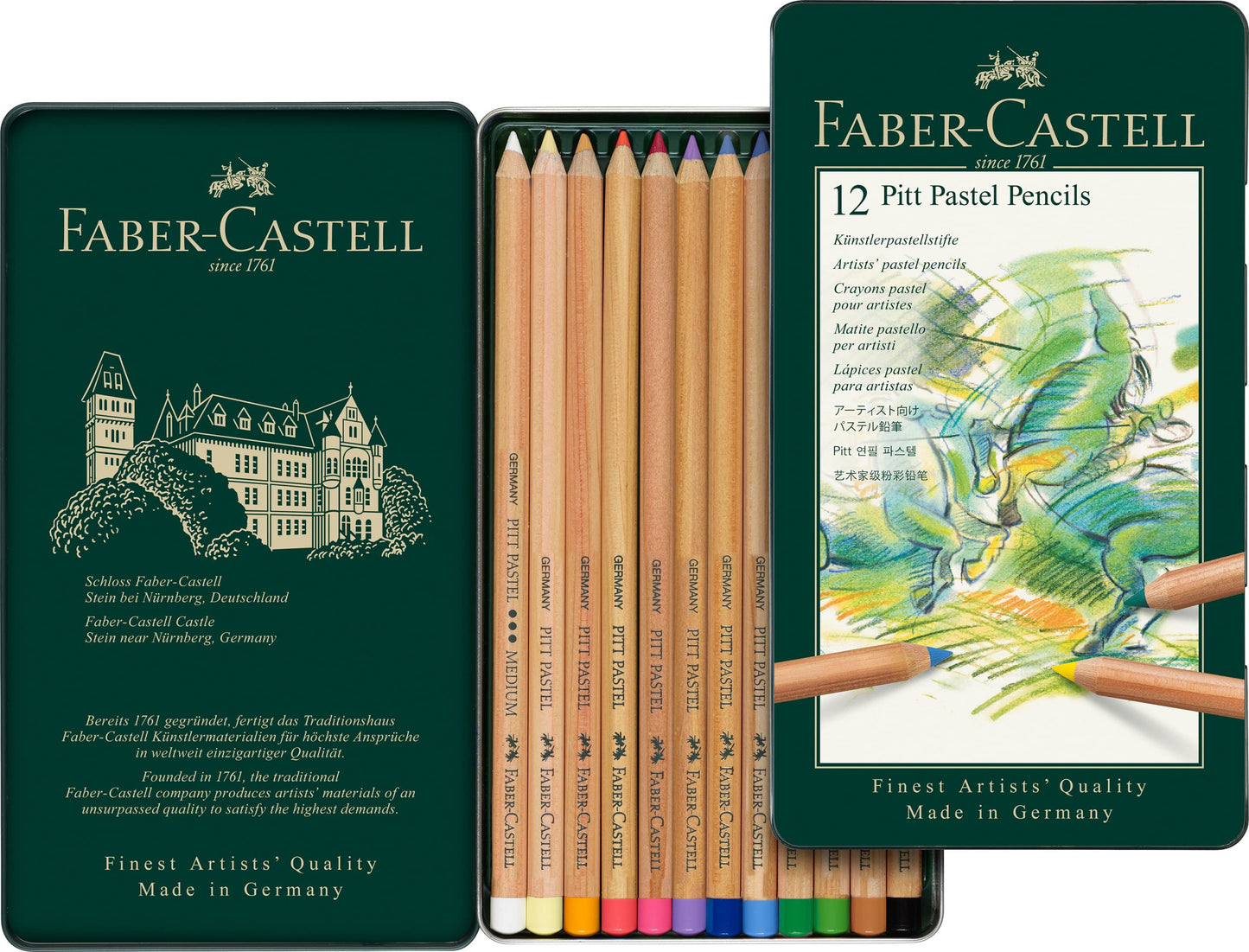 Faber-Castel FC112112 PITT Pastel Pencils In A Metal Tin (12 Pack), Assorted