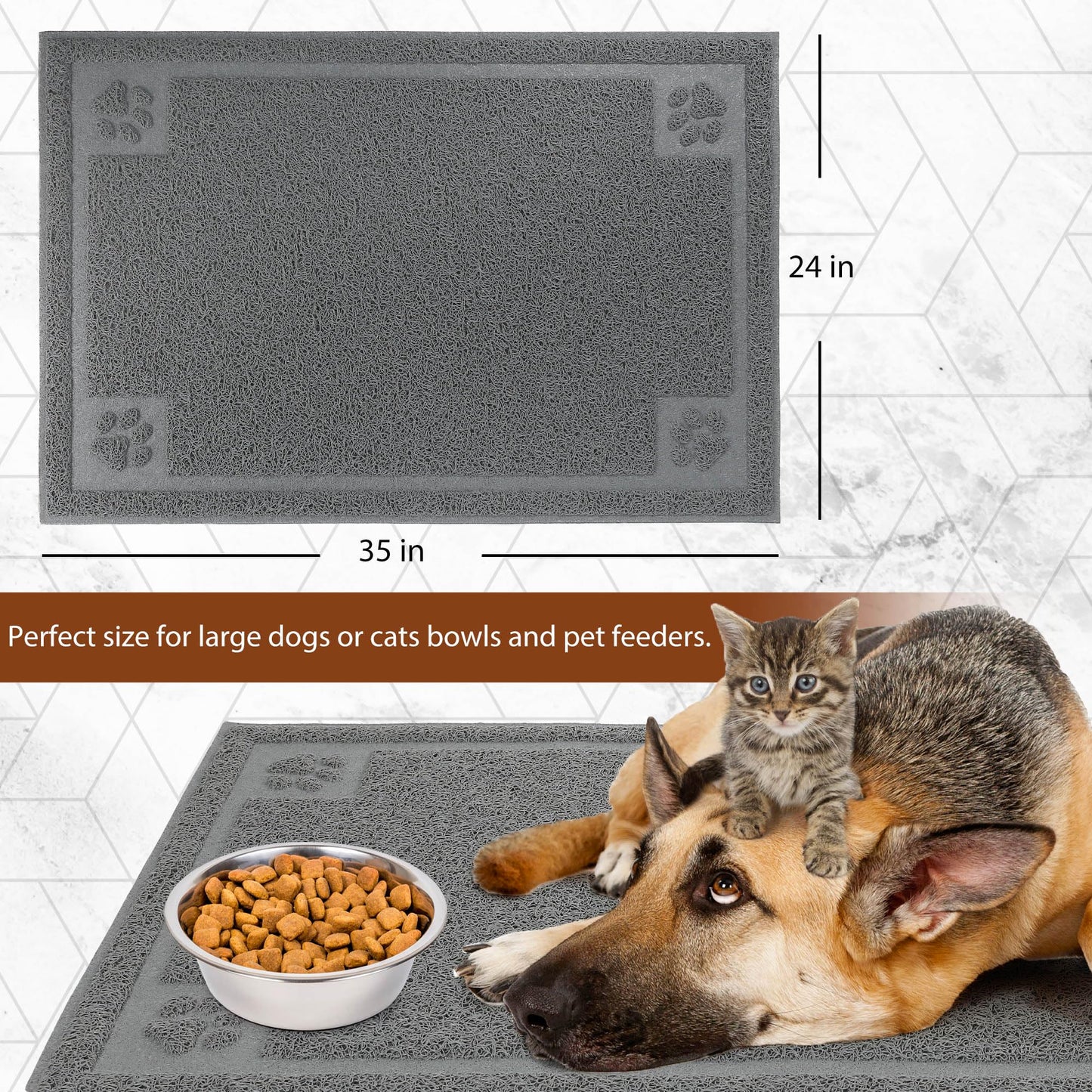 Tapete Impermeable PrimePets Gris 35 x 24 Pulgadas para Comida de Perro y Gato