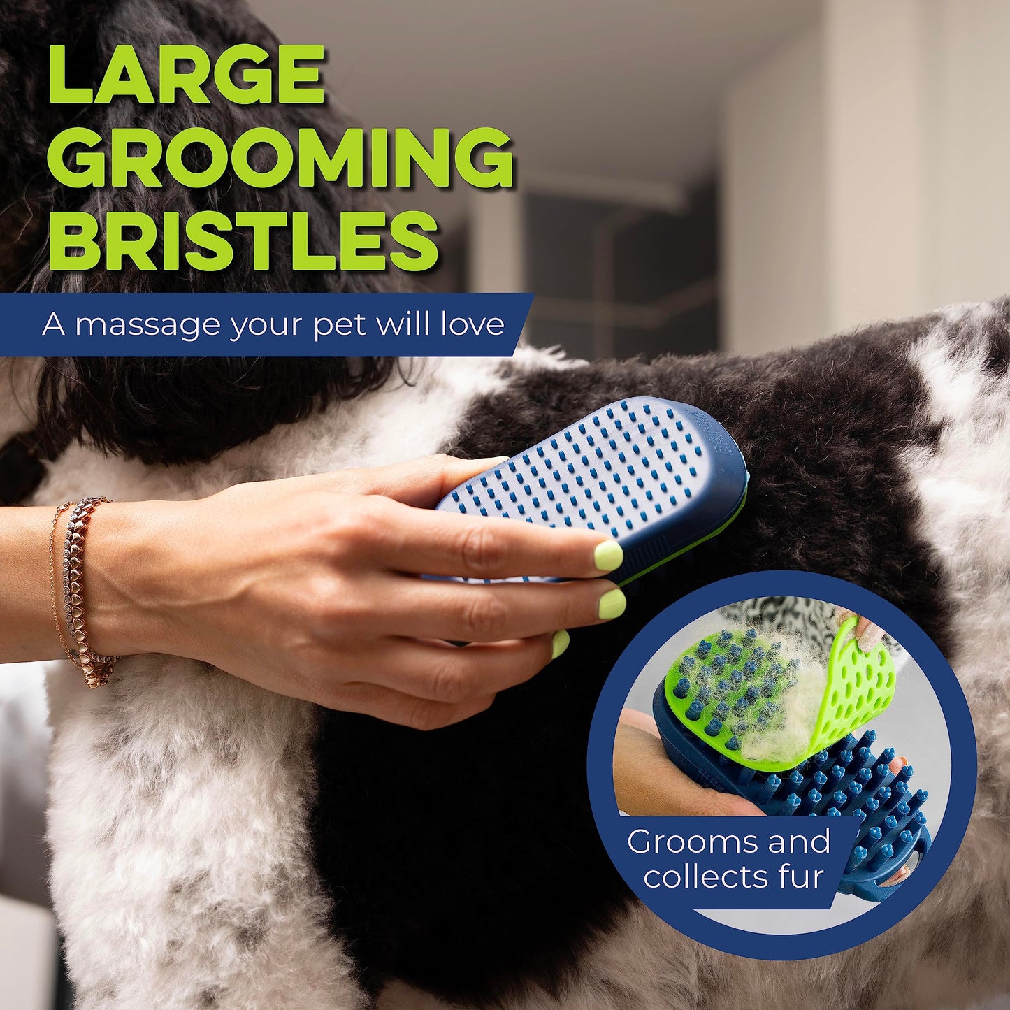 Bonza - cepillo para polvo de masaje para perros y gatos, cepillo para polvo de baño para perros con visualización extraíble, cerdas de silicona suave para un aseo suave para mascotas, peine de curry para lavado, cepillado para mascotas de pelo corto, med