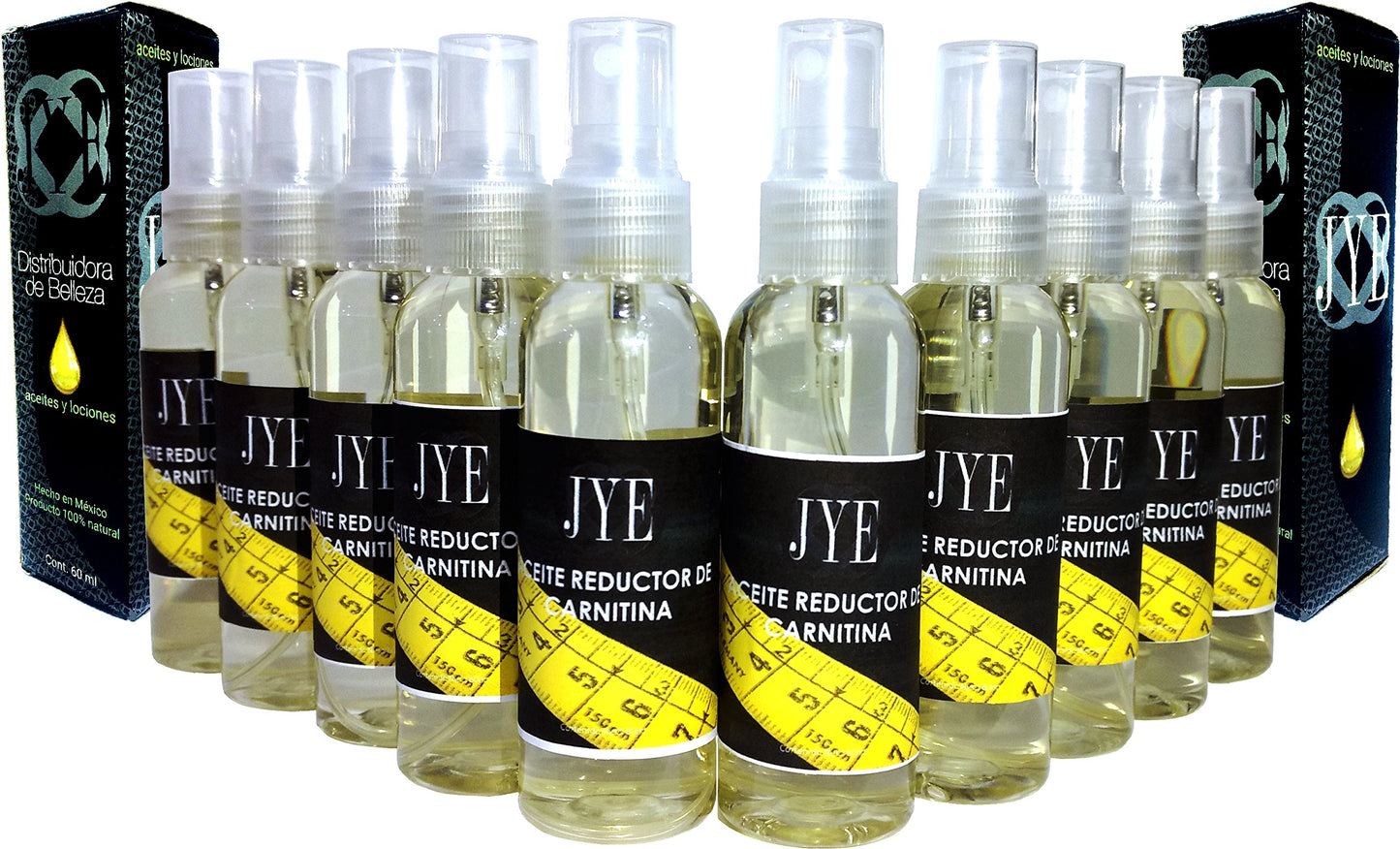JYE Aceite de Carnitina, Reductor natural, ideal para aplicar en todo tipo de piel. Natural. Set de 3 Botellas. USO EXTERNO.
