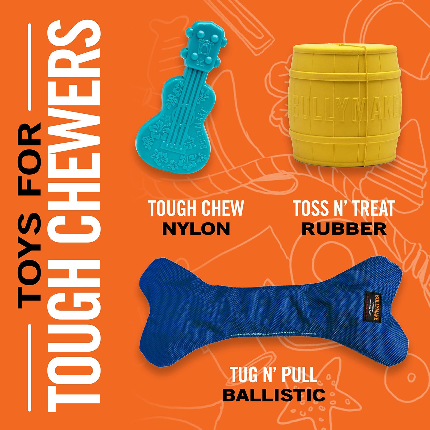 BULLYMAKE Juguete para Masticar con Controlador de Nailon para Perros, Juguete Duradero para masticadores agresivos, Fabricado en Estados Unidos