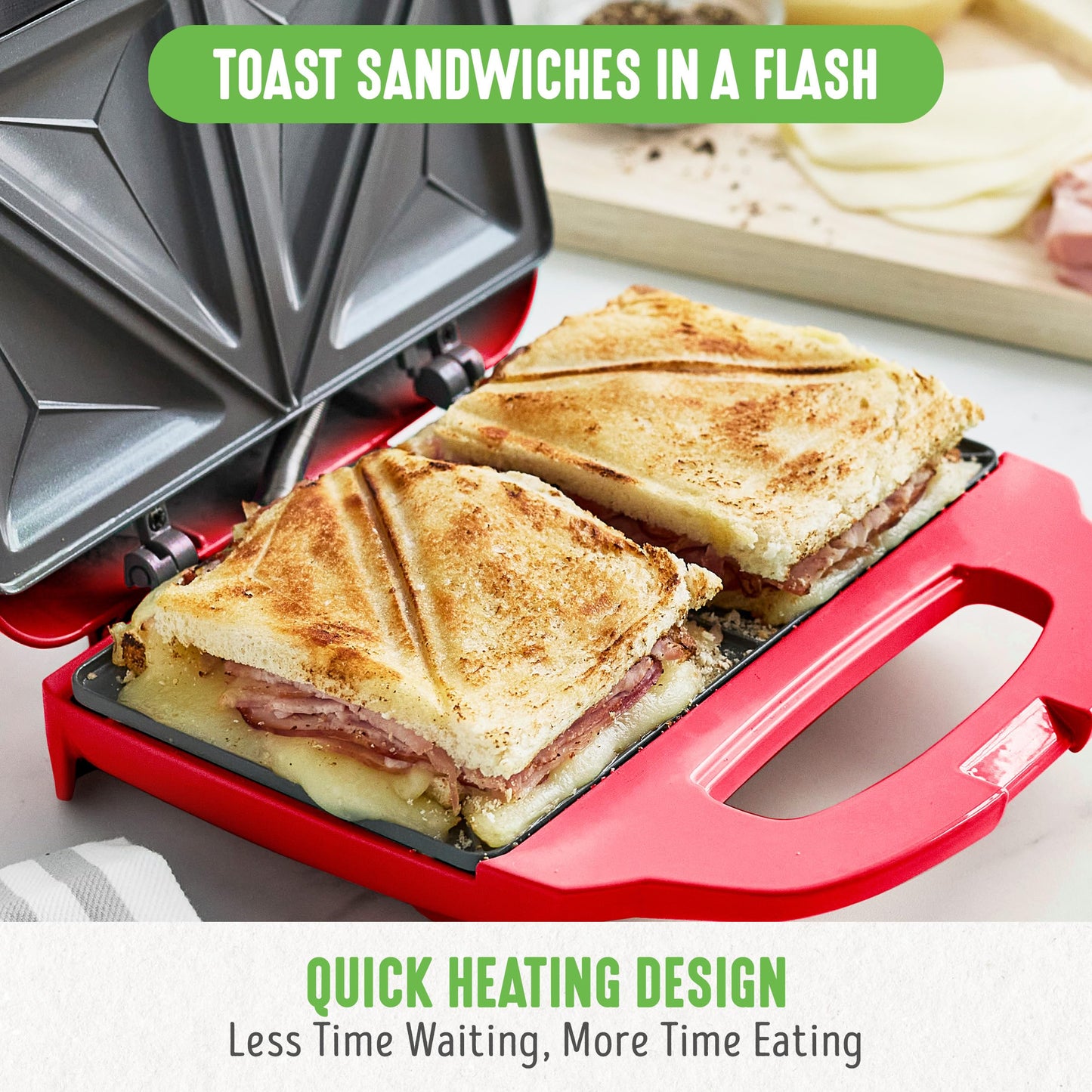 GreenLife Pro - Parrilla eléctrica Panini Press y sandwichera, placas antiadherentes de cerámica saludables, luz indicadora fácil, sin PFAS, rojo