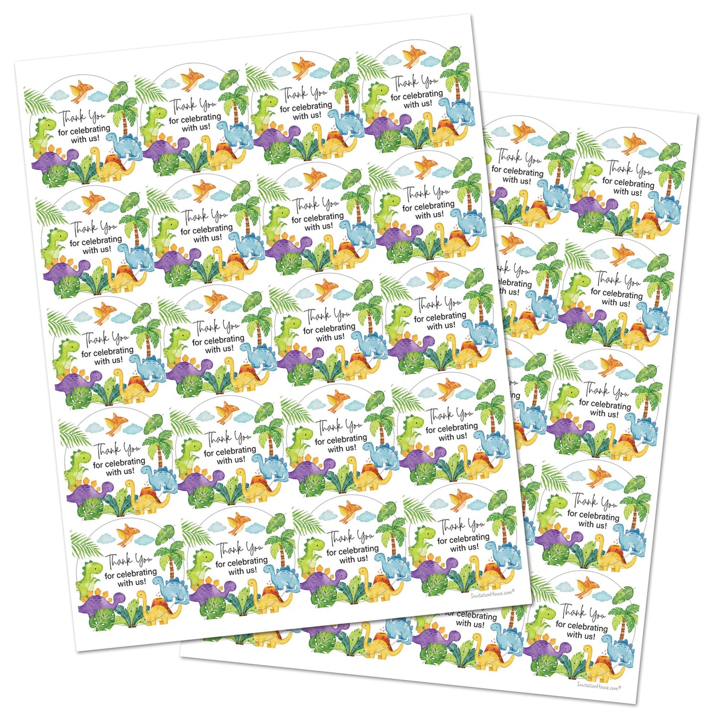 Juego de 40 pegatinas redondas de dinosaurio de 5 cm (acuarela)