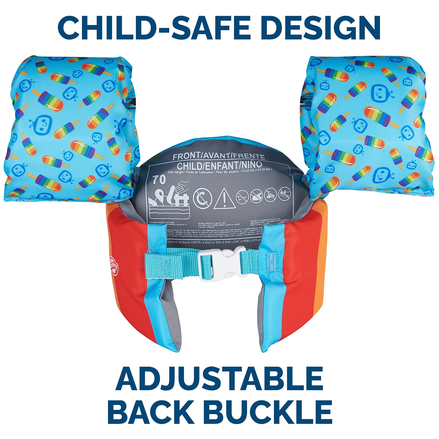 Chaleco Salvavidas SwimWays Cocomelon Verde, Aprobado por la Guardia Costera de Estados Unidos para Niños de 33 a 55 Libras