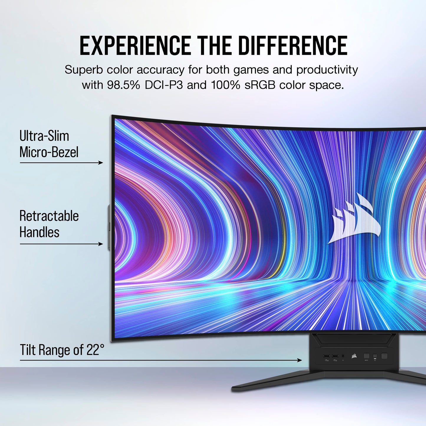 Corsair XENEON Flex 45WQHD240 OLED de 45 Pulgadas (3440 × 1440), 240 Hz, Monitor para Juegos Flexible, 240 Hz, Compatible con G-Sync, FreeSync Premium - Negro