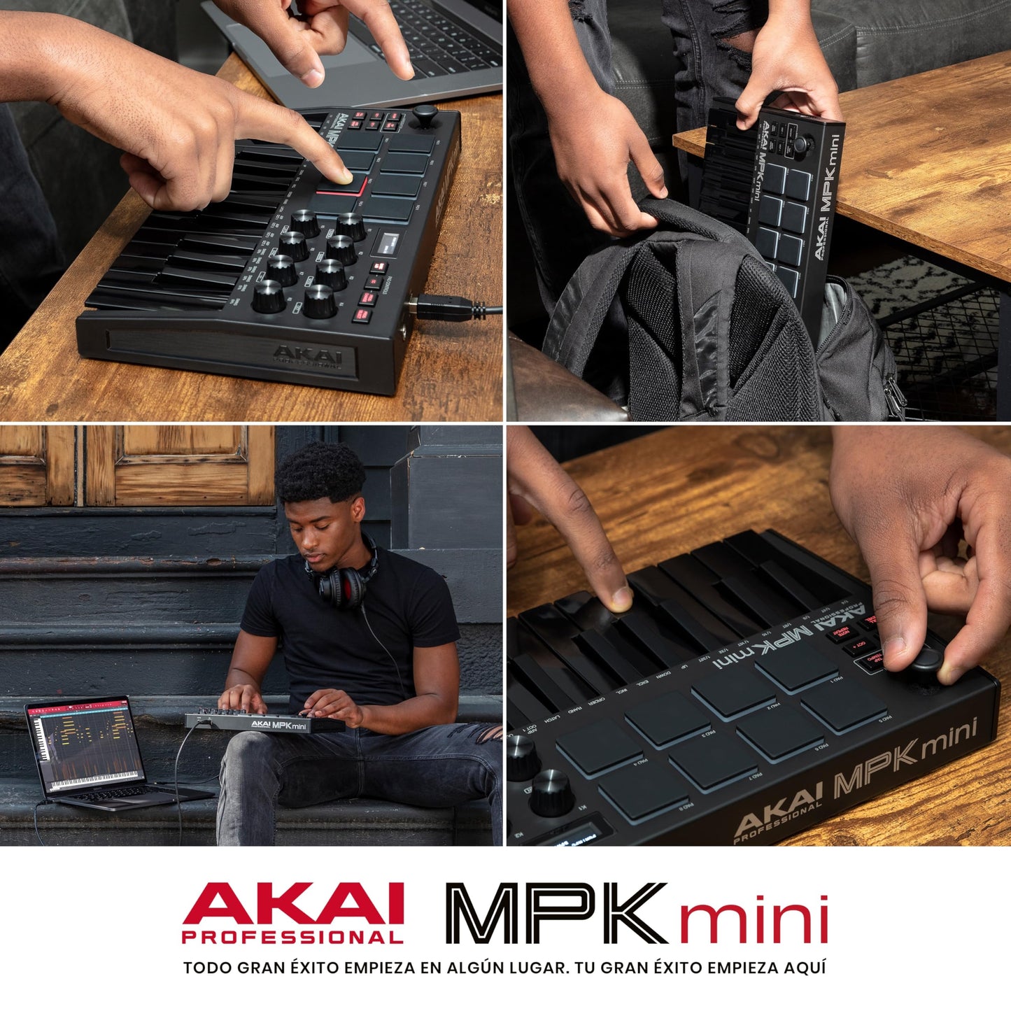 AKAI Professional MPK Mini MK3 - Teclado controlador MIDI USB de 25 teclas con 8 drum pads, 8 perillas y software de producción musical, negro