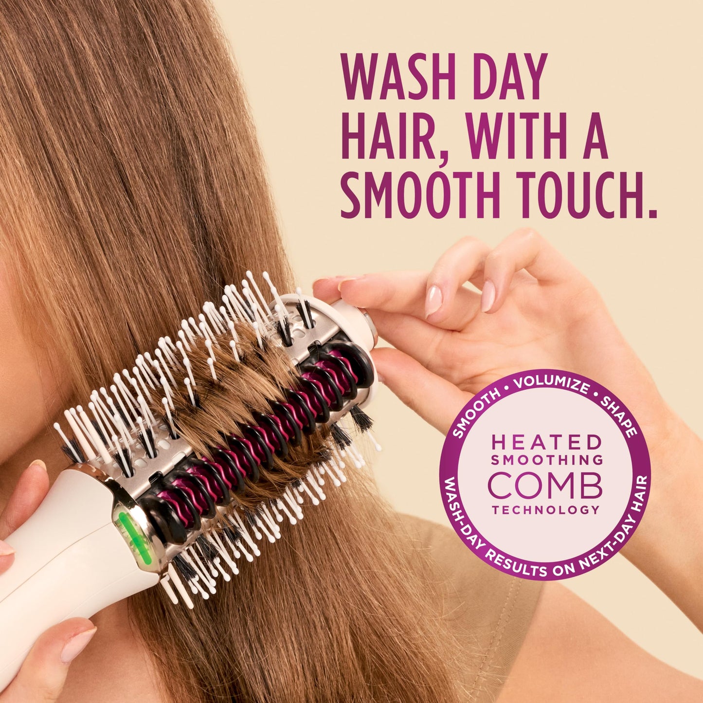 SHARK, Cepillo Secador SmoothStyle, Peine Térmico, Ideal para Todo Tipo de Cabello, Alisa y Da Volumen, 3 Ajustes de Temperatura, Color Seda, HT202