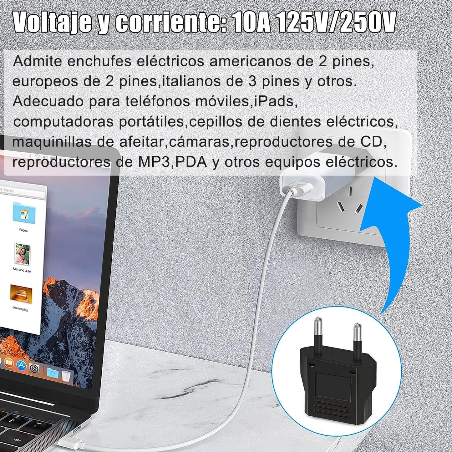 Adaptador de Enchufe para Europa 4 Unidades blanco compacto