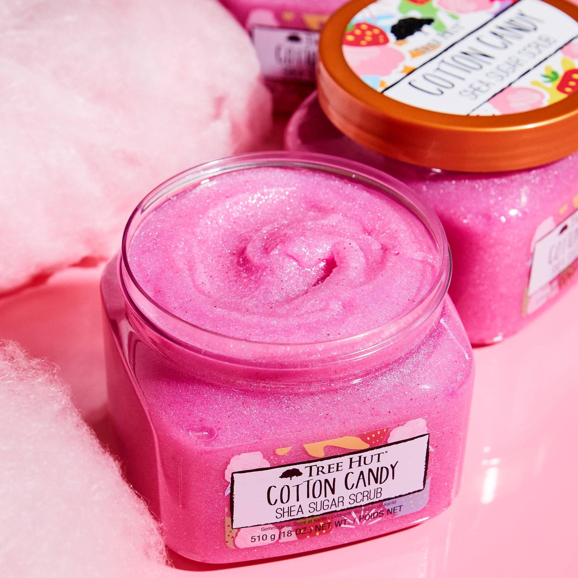 TREE HUT, Cotton Candy Shea Sugar Scrub, Exfoliante Corporal de Azúcar Natural con Manteca de Karité y Esencia de Algodón de Azúcar, Exfolia e Hidrata la Piel, 510 gramos