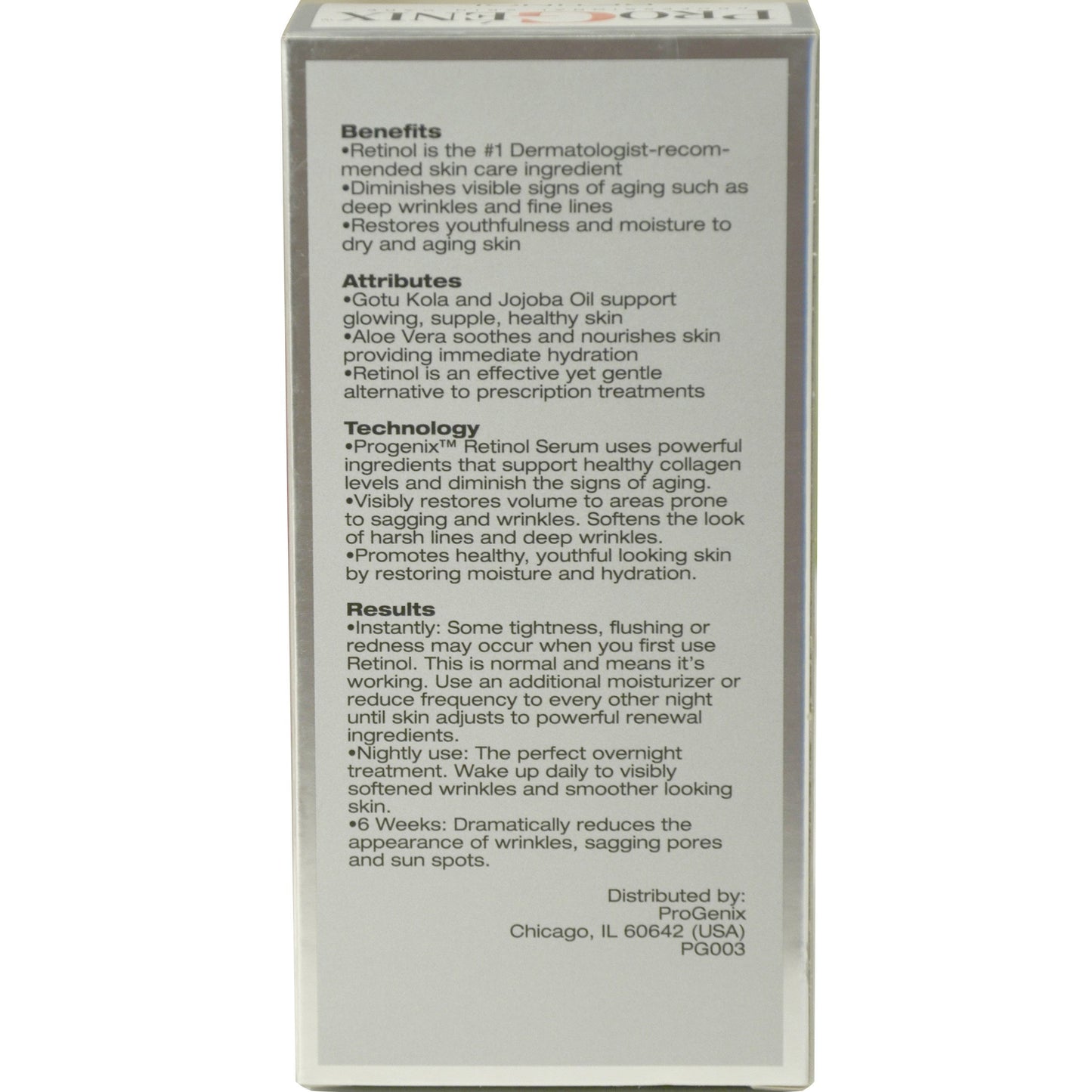 Progenix Professional Skin Care Retinol Serum. Anti-Wrinkle Face serum targets deep wrinkles and dark spots. 1oz