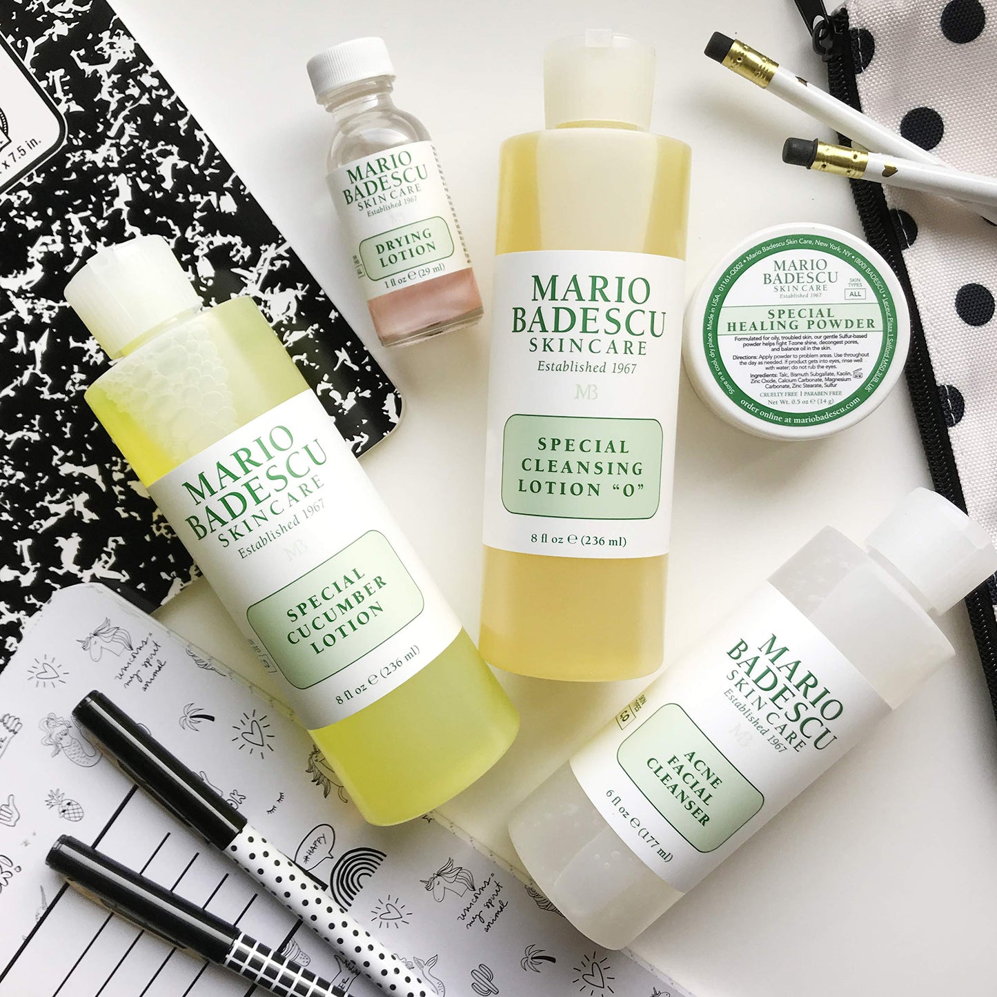 Mario Badescu Kit facial para control del acné con limpiador facial, tónico, mascarilla, loción secante y crema | Set para el cuidado de la piel ideal para cutis mixto, problemático o graso.