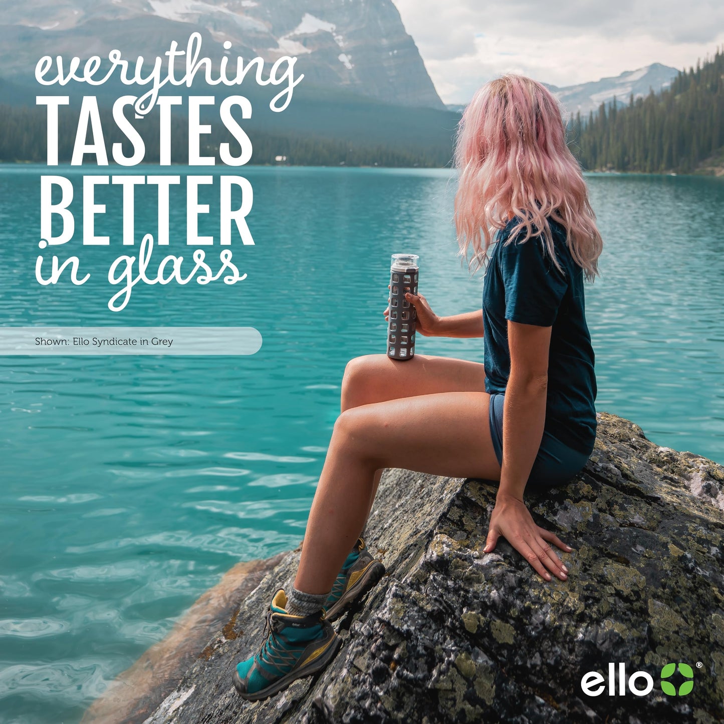 Ello Syndicate Botella de vidrio con tapa abatible para agua, 591 ml, sin BPA