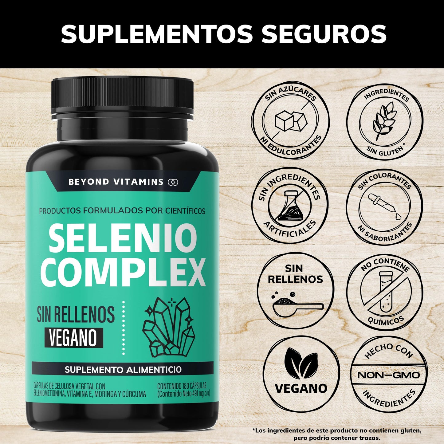 Cápsulas Selenio Seleniometionina Veganas con Vitamina E, Moringa y Raíz de Cúrcuma