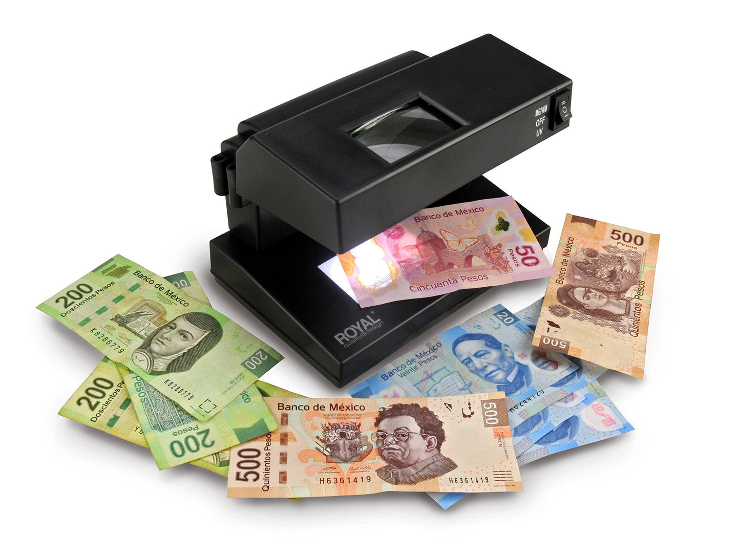 Detector de Billetes Falsos Royal UV1 con Alerta Sonora y Calculadora