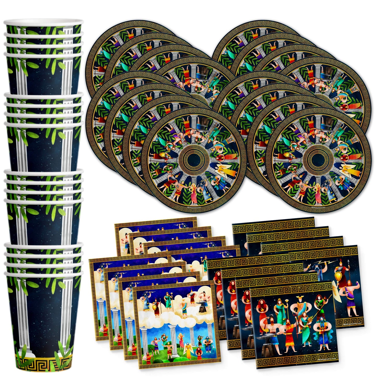 Juego de suministros para fiesta de cumpleaños de mitología griega, juego de platos, servilletas, tazas, vajilla para 16